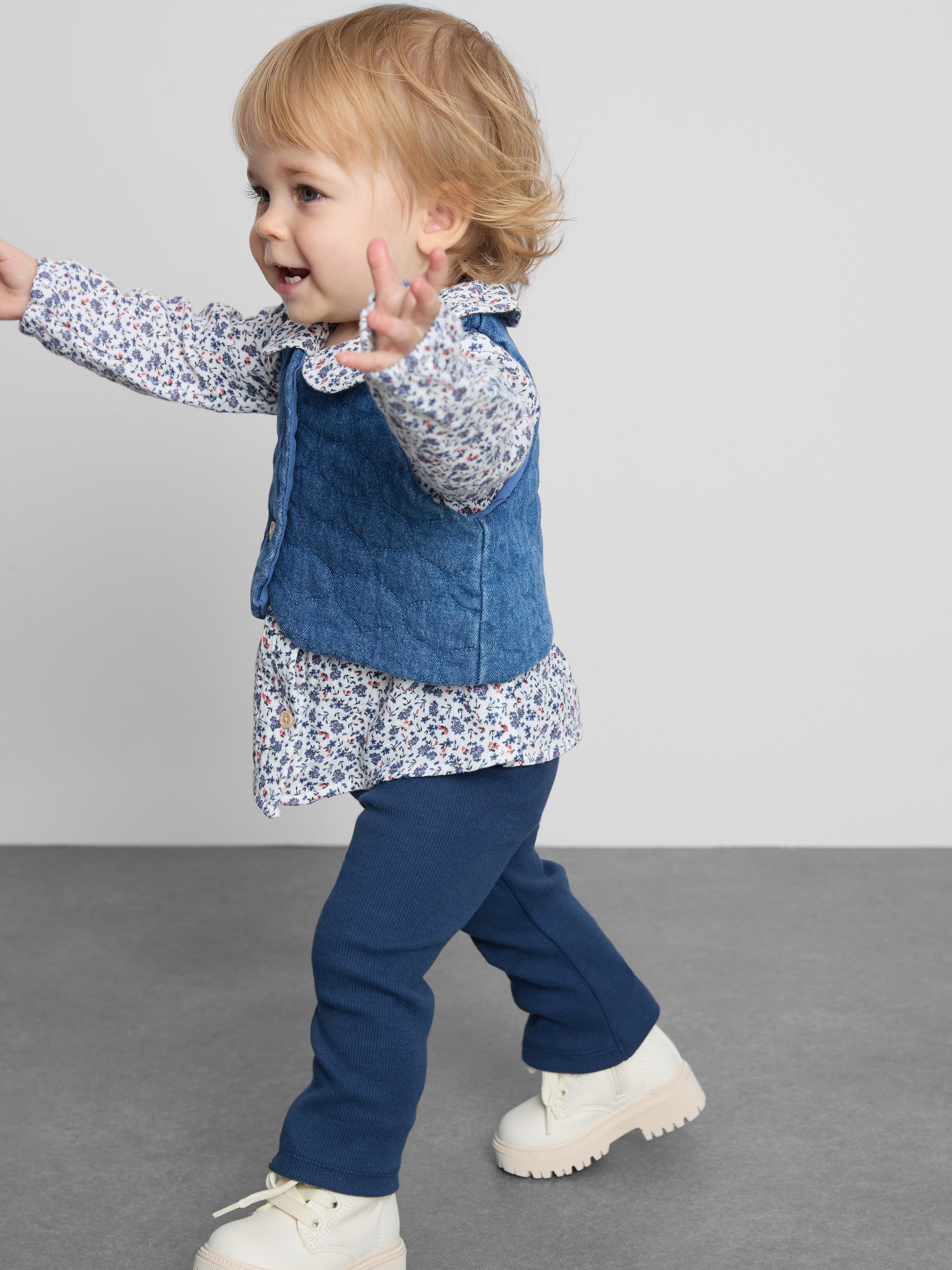 0-36 mnd | Set van blouse, denim gilet en legging