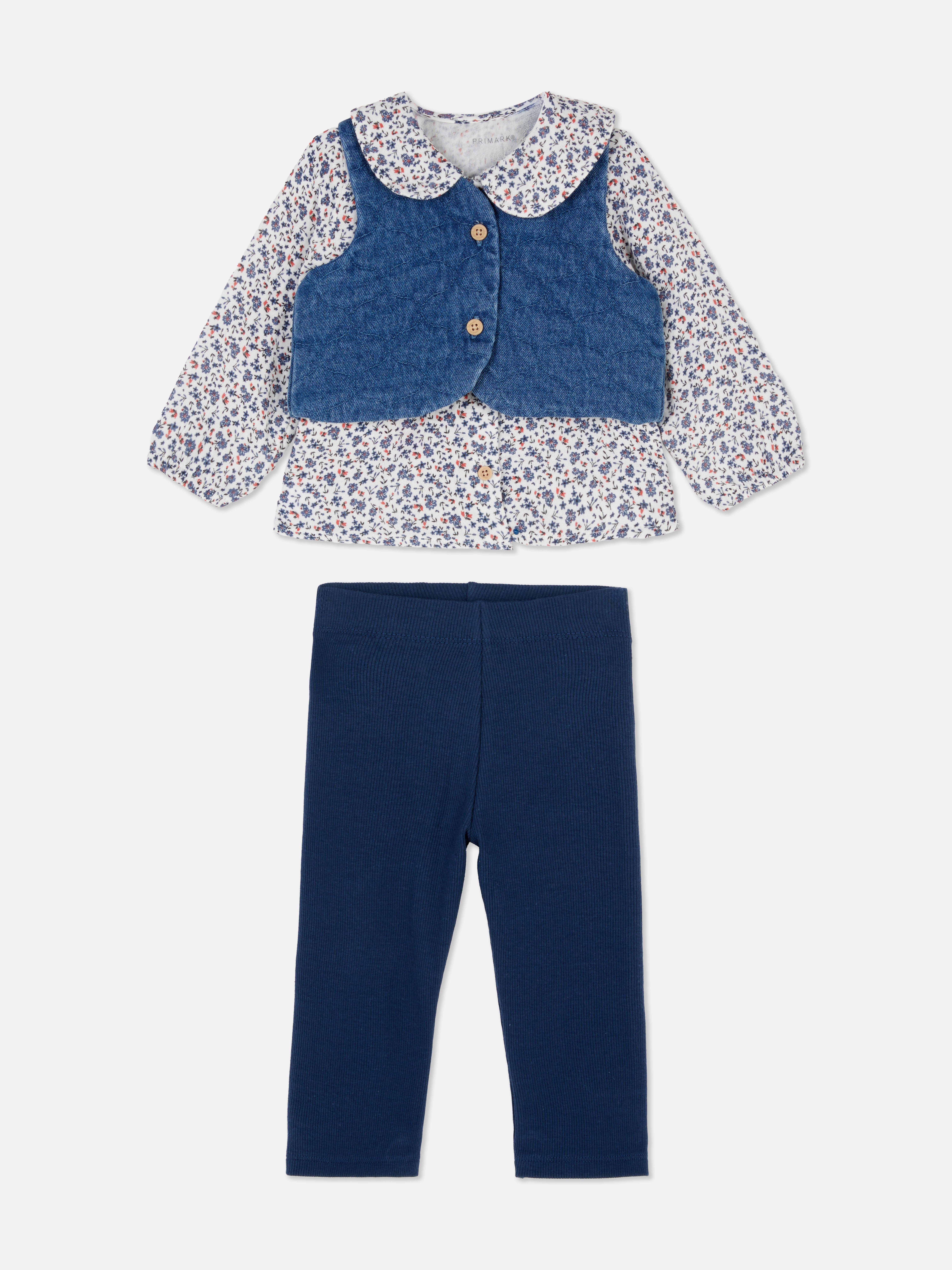 0–36 Monate | Set aus Bluse, Jeansweste und Leggings
