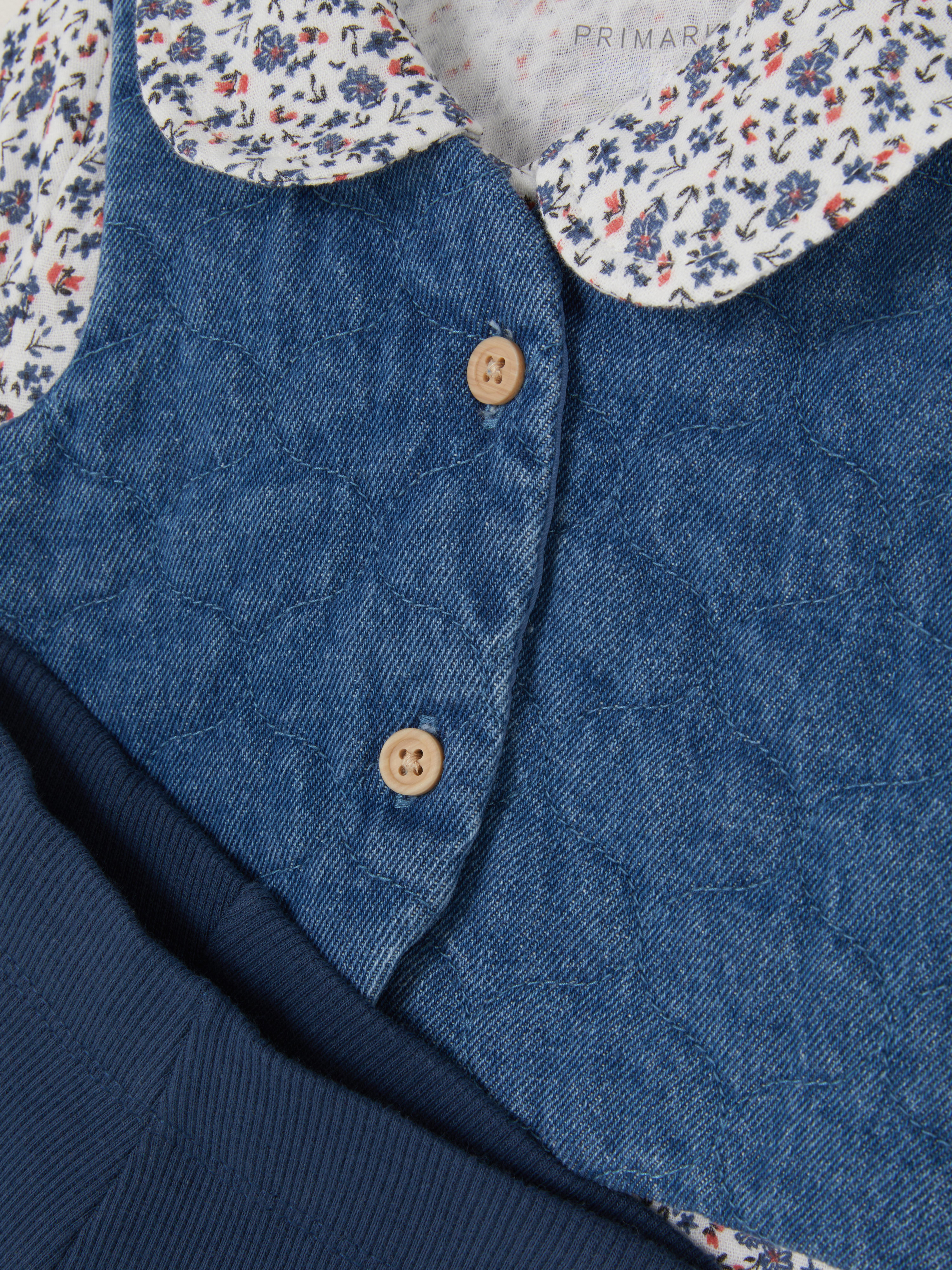 0-36mths | Blouse, Denim Gilet and Leggings Set