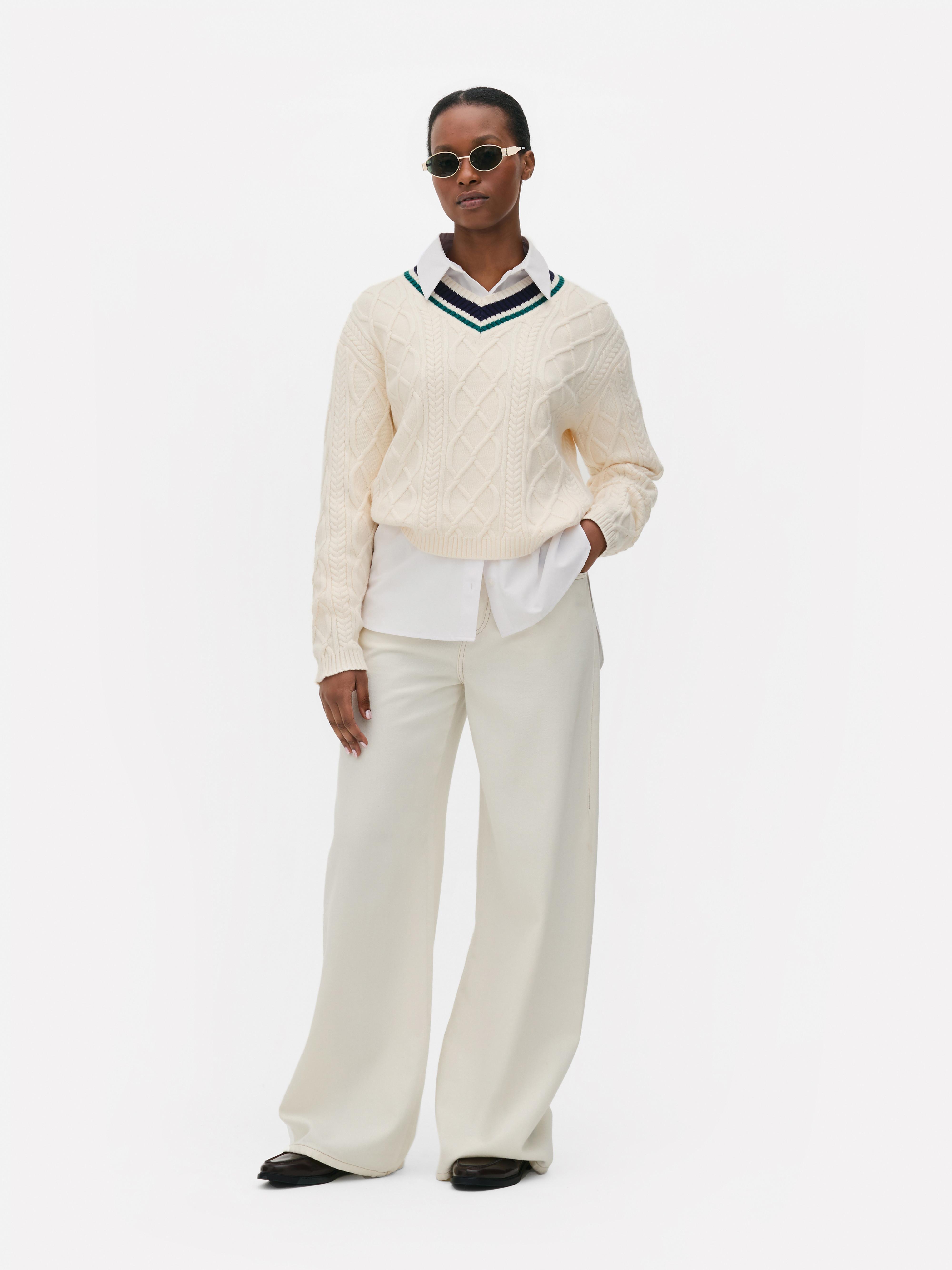 Maglione in maglia a trecce in stile college