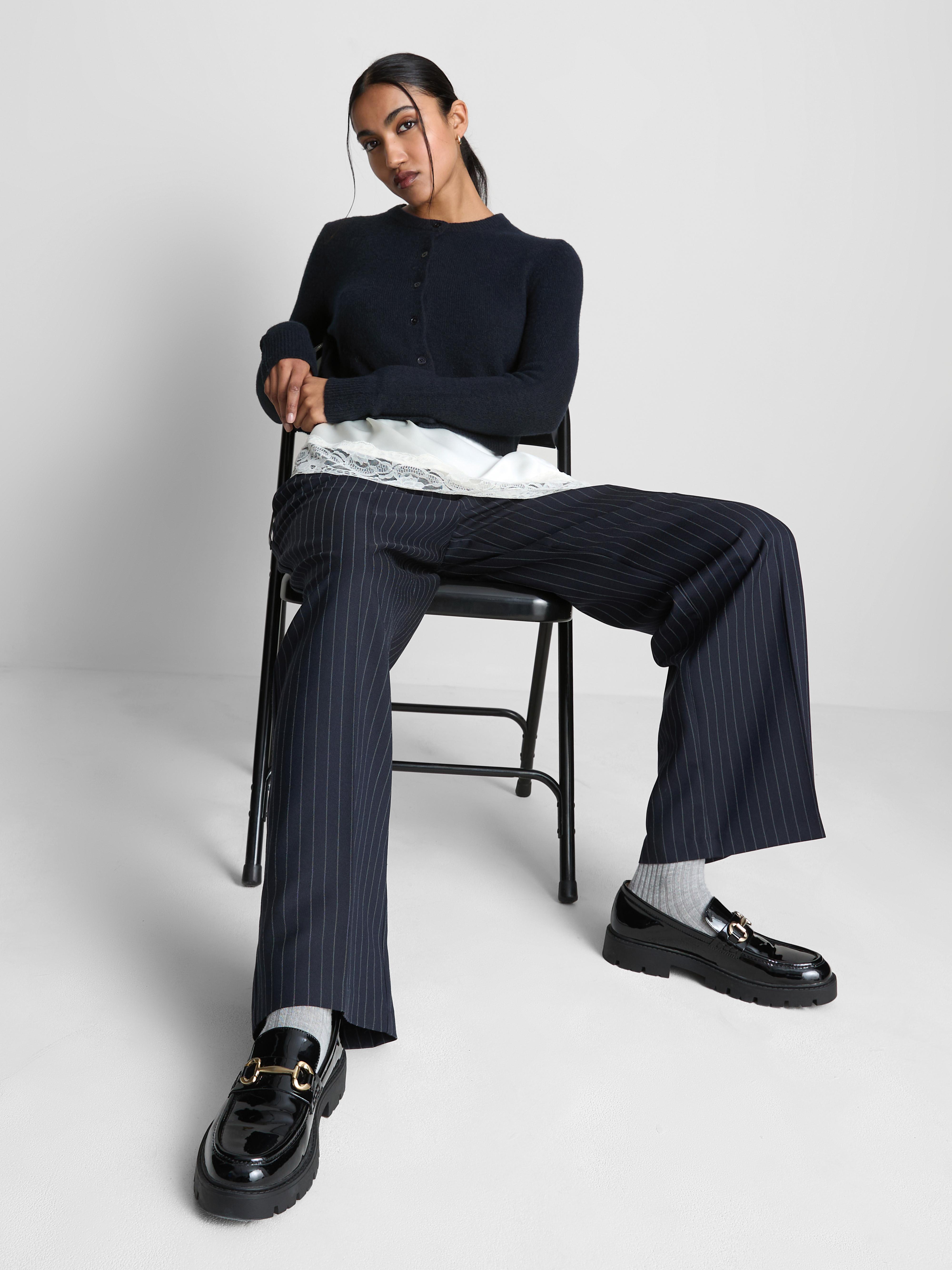 Women's Navy Cropped Crew Neck Cardigan