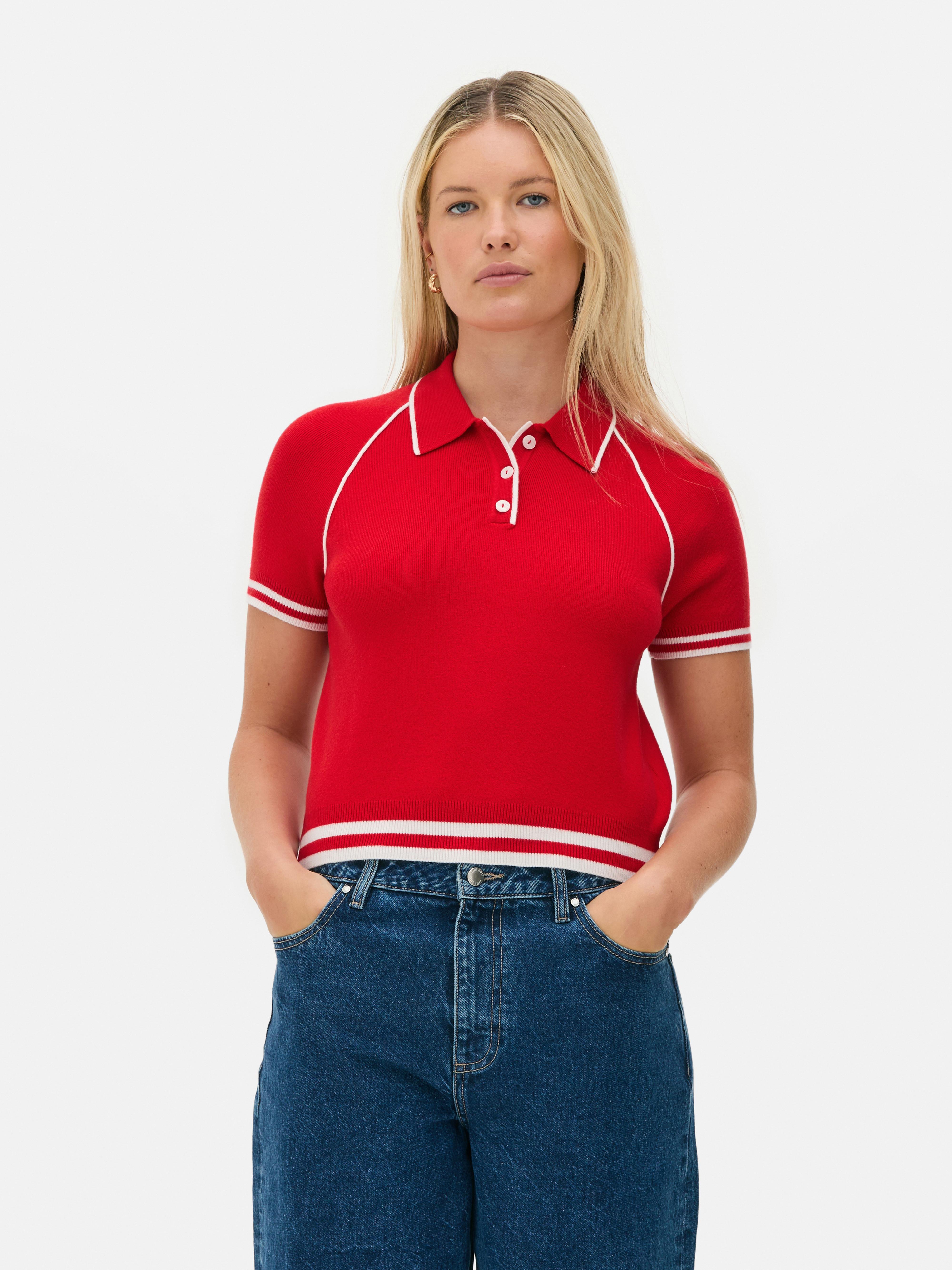 Contrast Polo Jumper Red