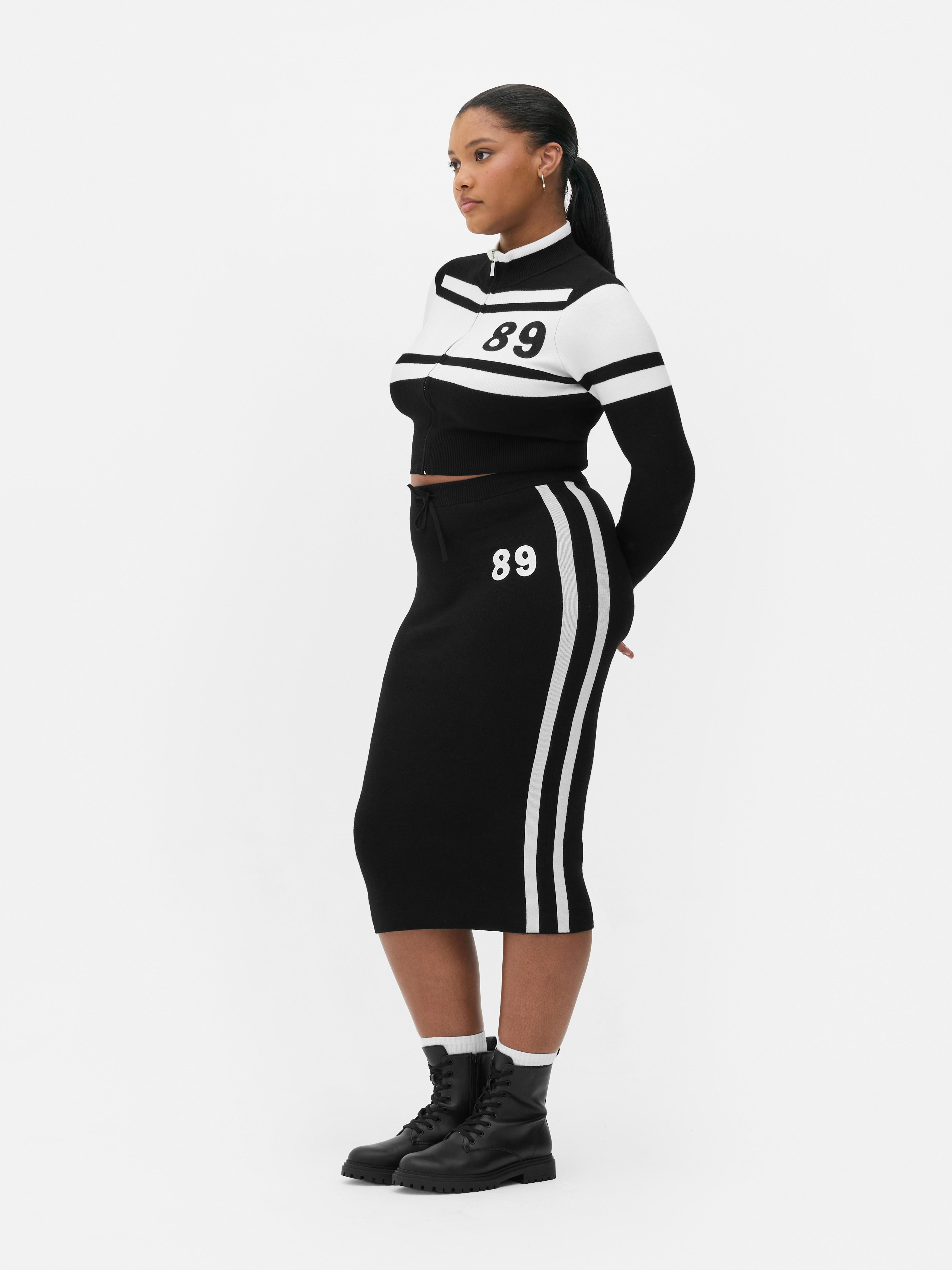 Knitted Contrast Stripe Midi Skirt