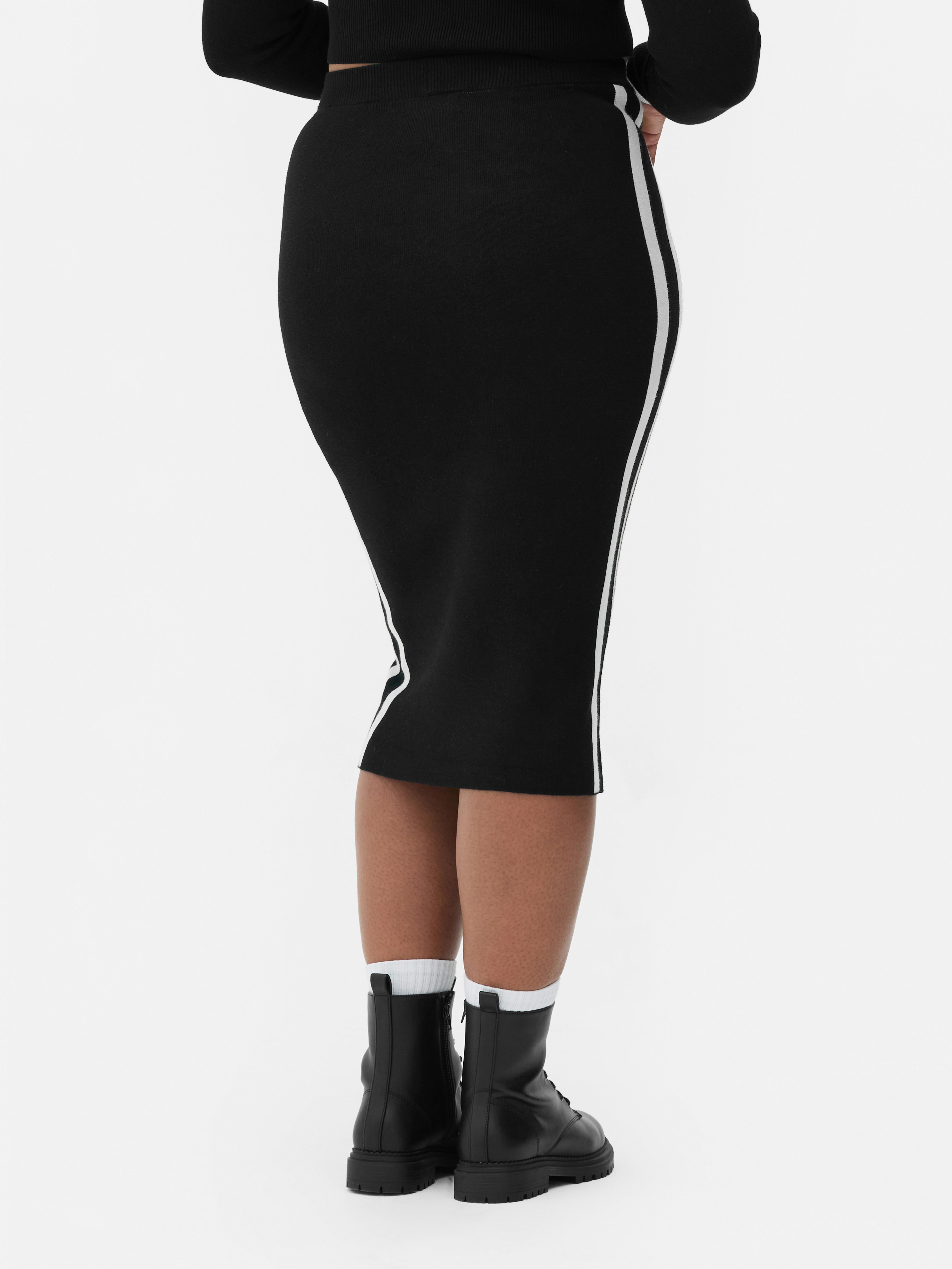Knitted Contrast Stripe Midi Skirt