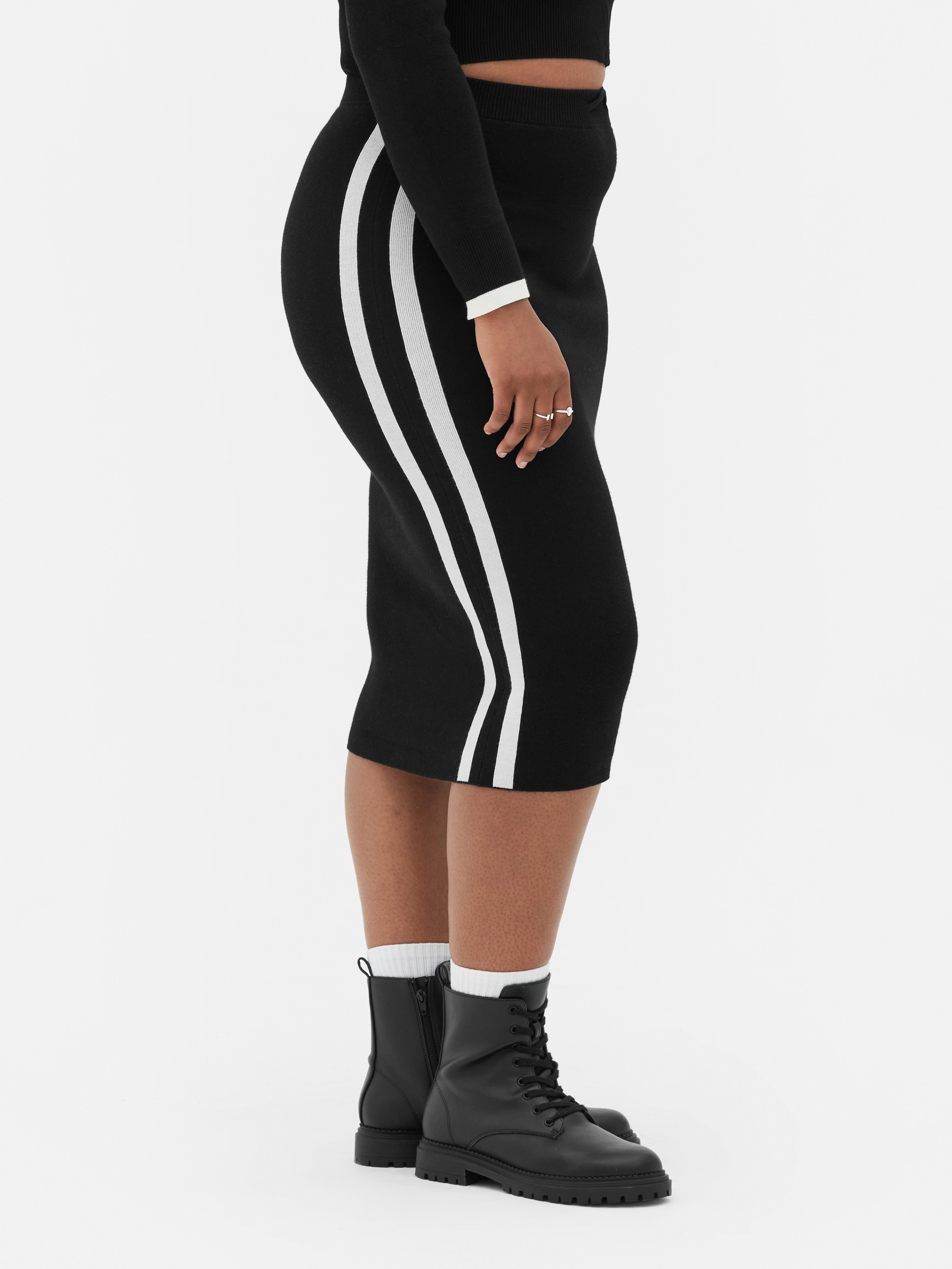 Knitted Contrast Stripe Midi Skirt