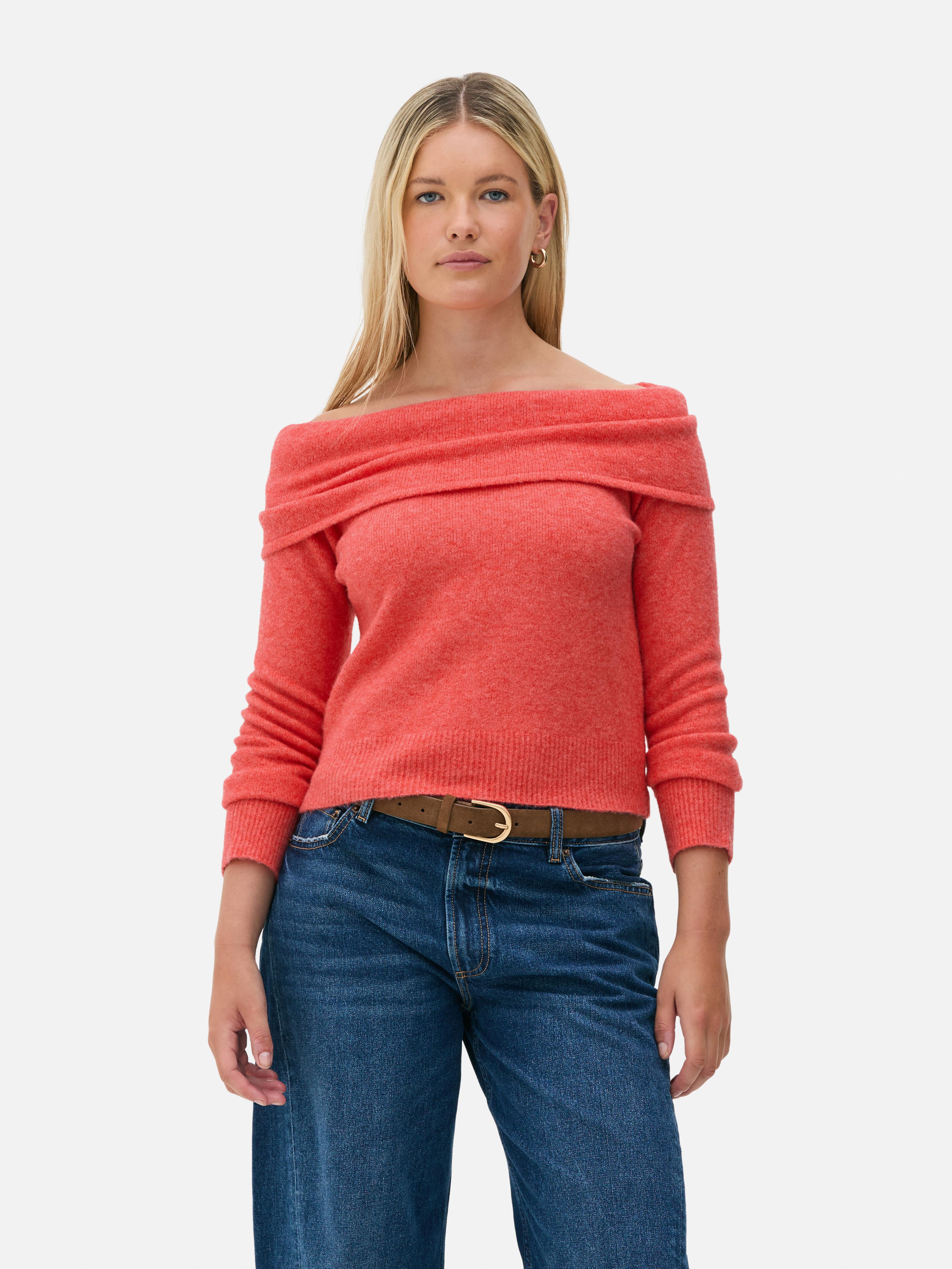 Gestrickter Bardot-Pullover
