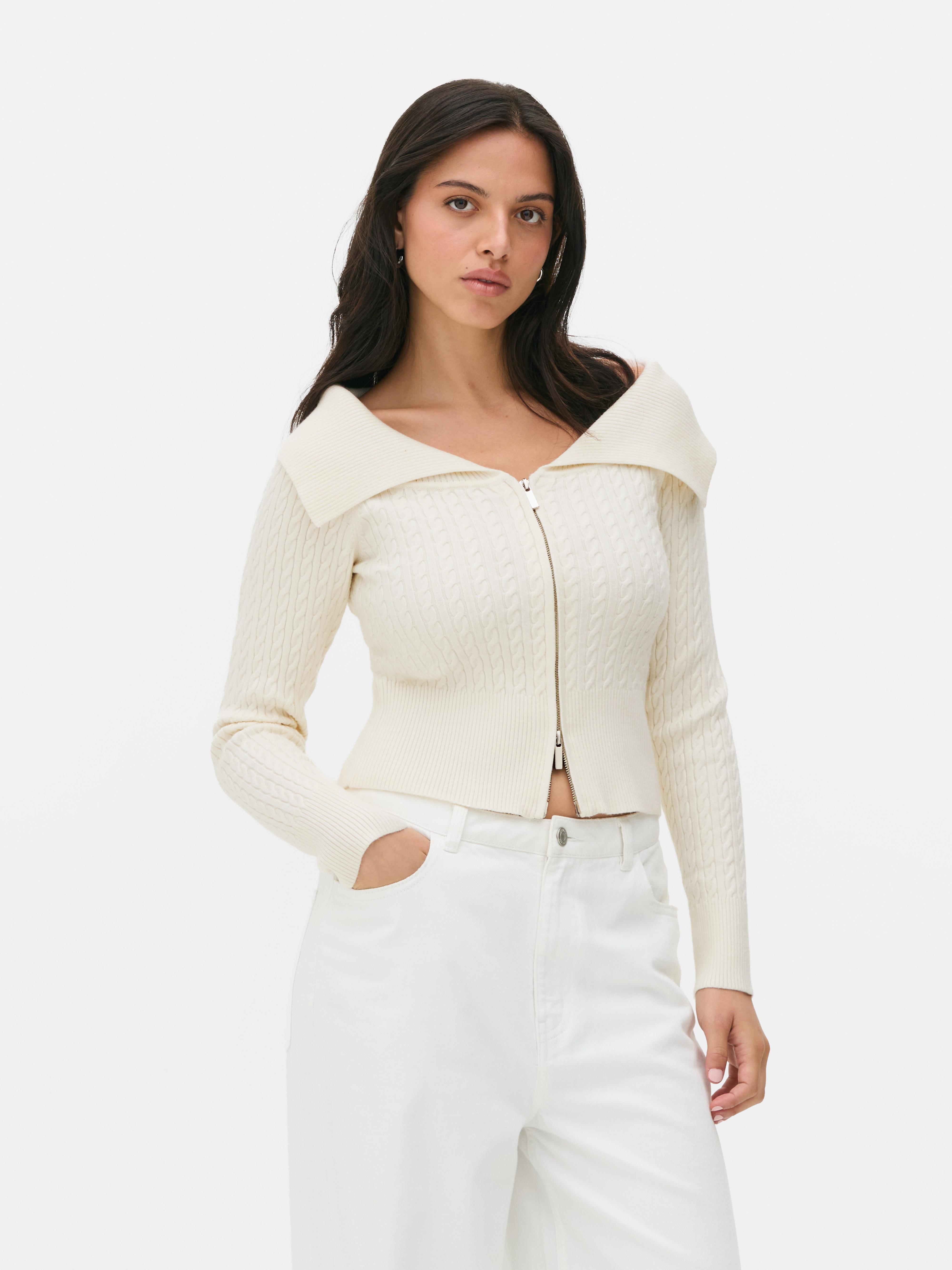 Bardot-Cardigan mit Zopfmuster