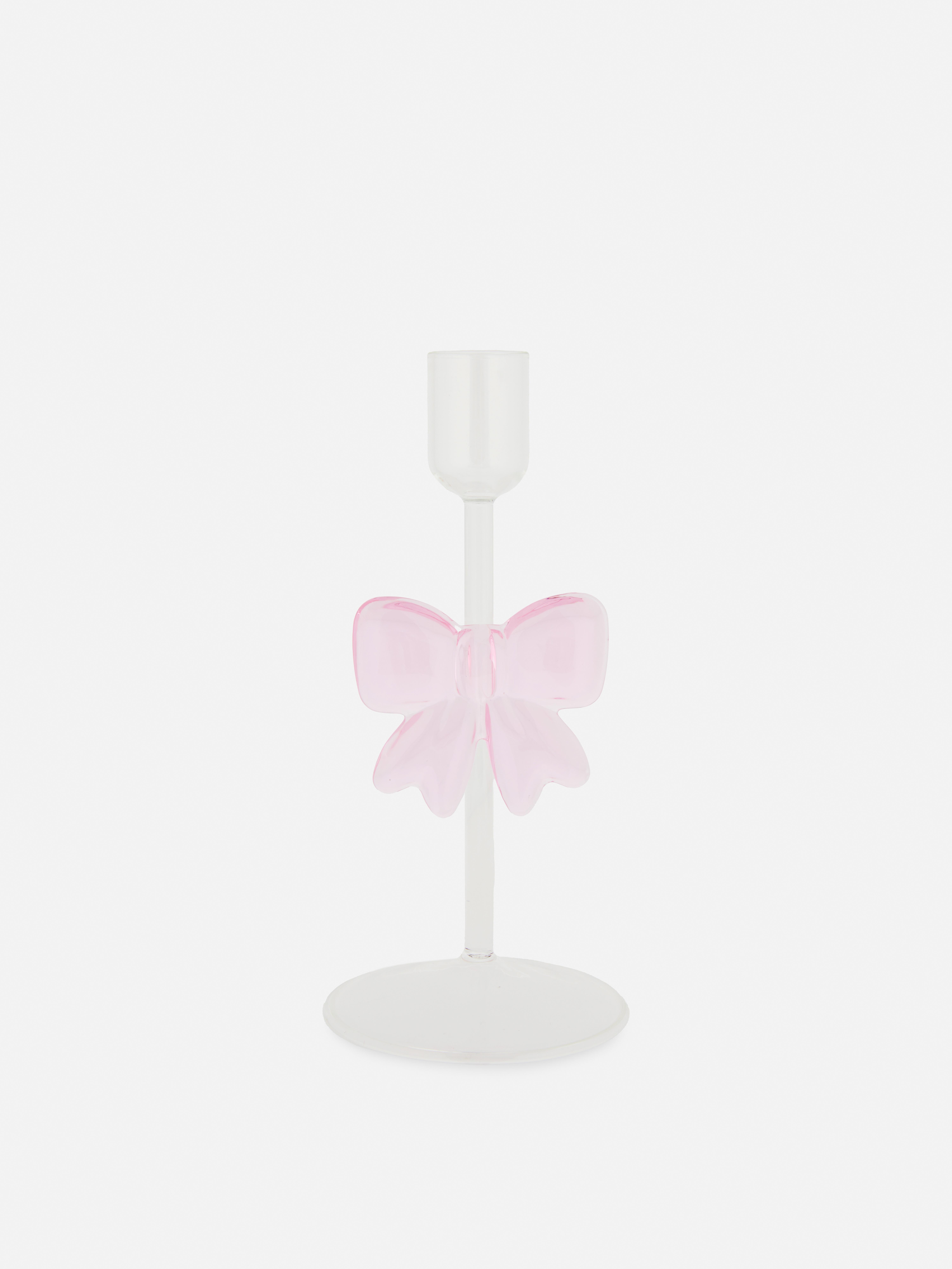 Glass Candlestick With Bow Detail