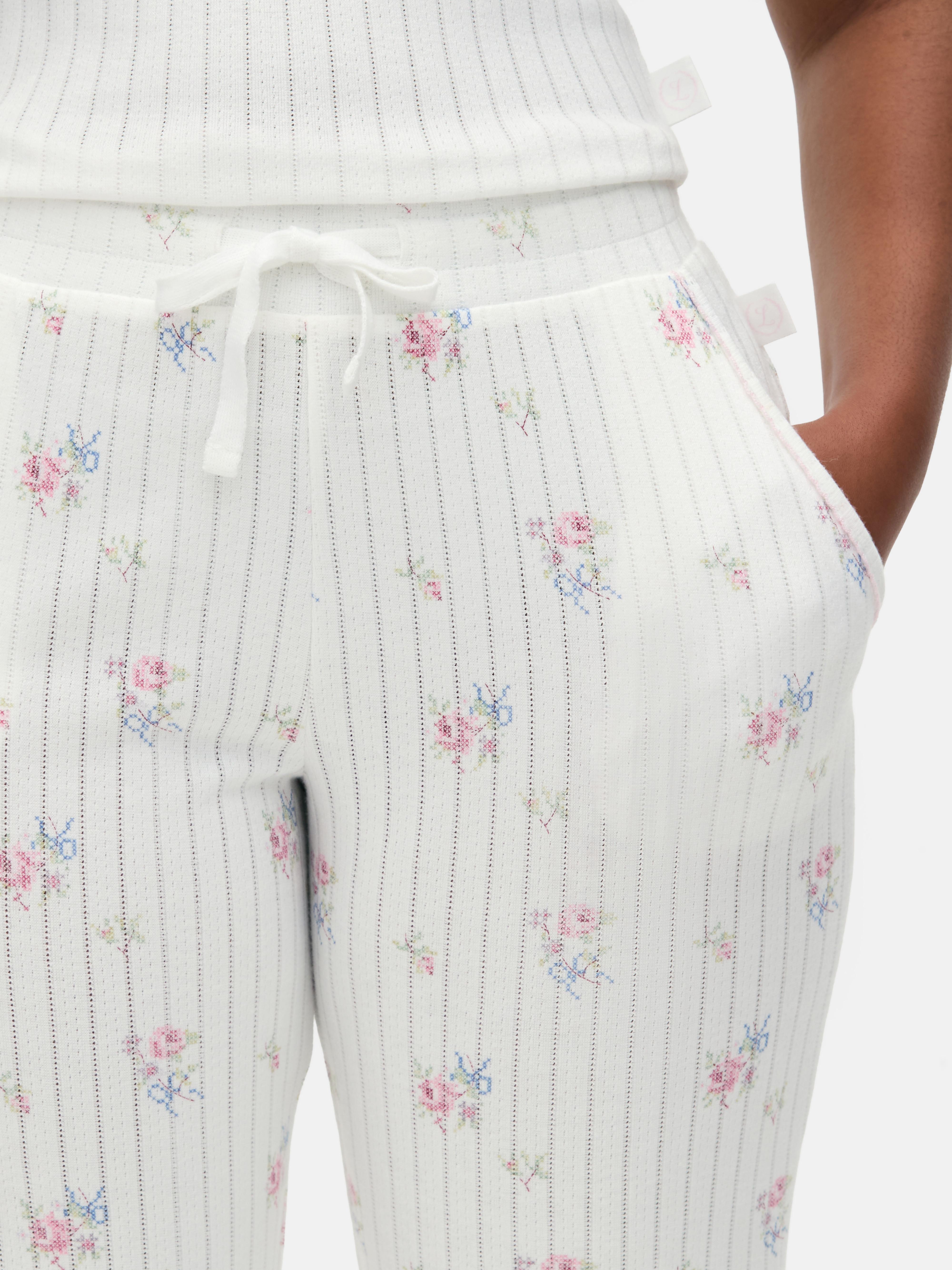 Leggings punho malha geométrica padrão floral