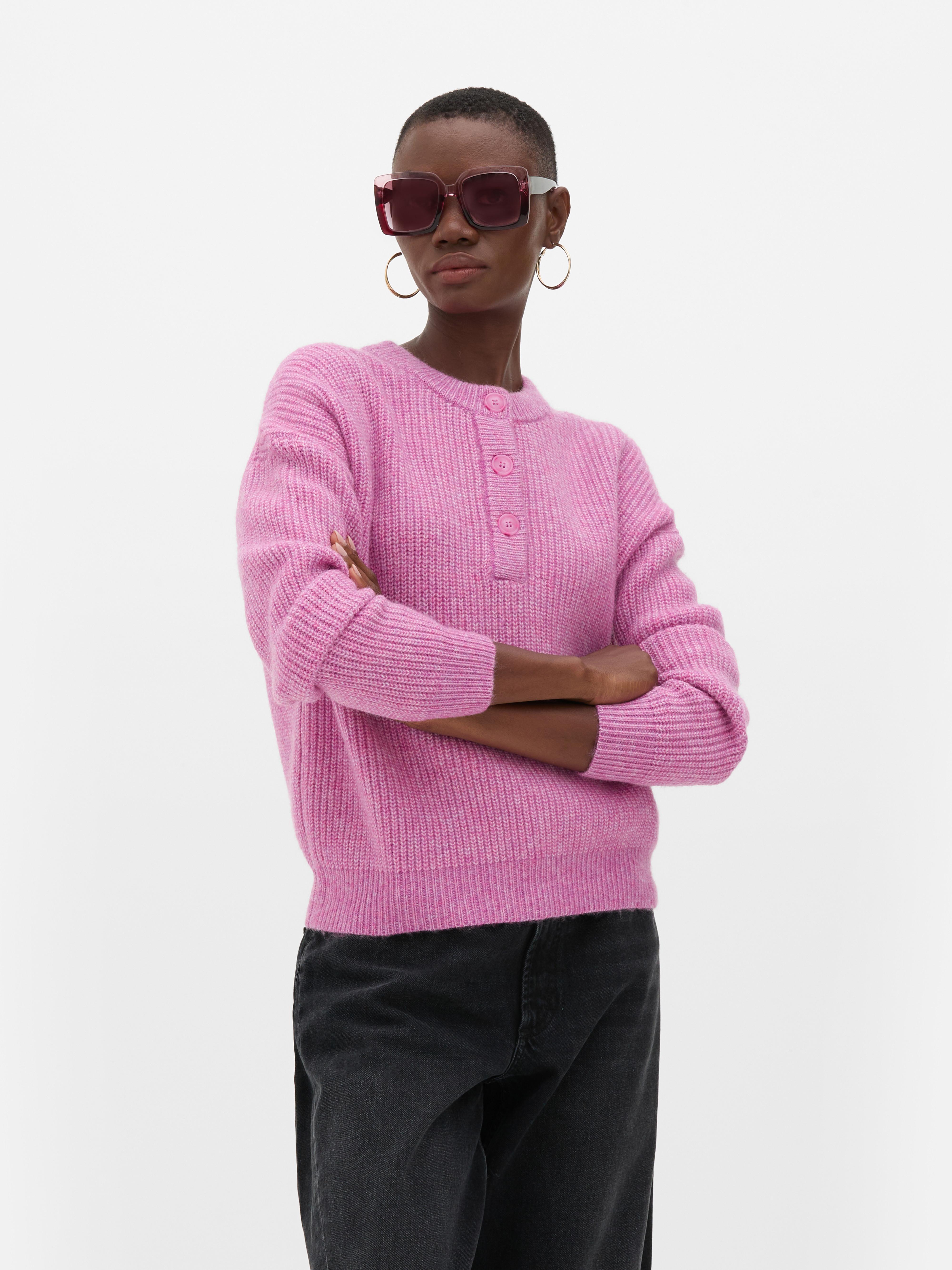 Knitted Button Placket Sweater