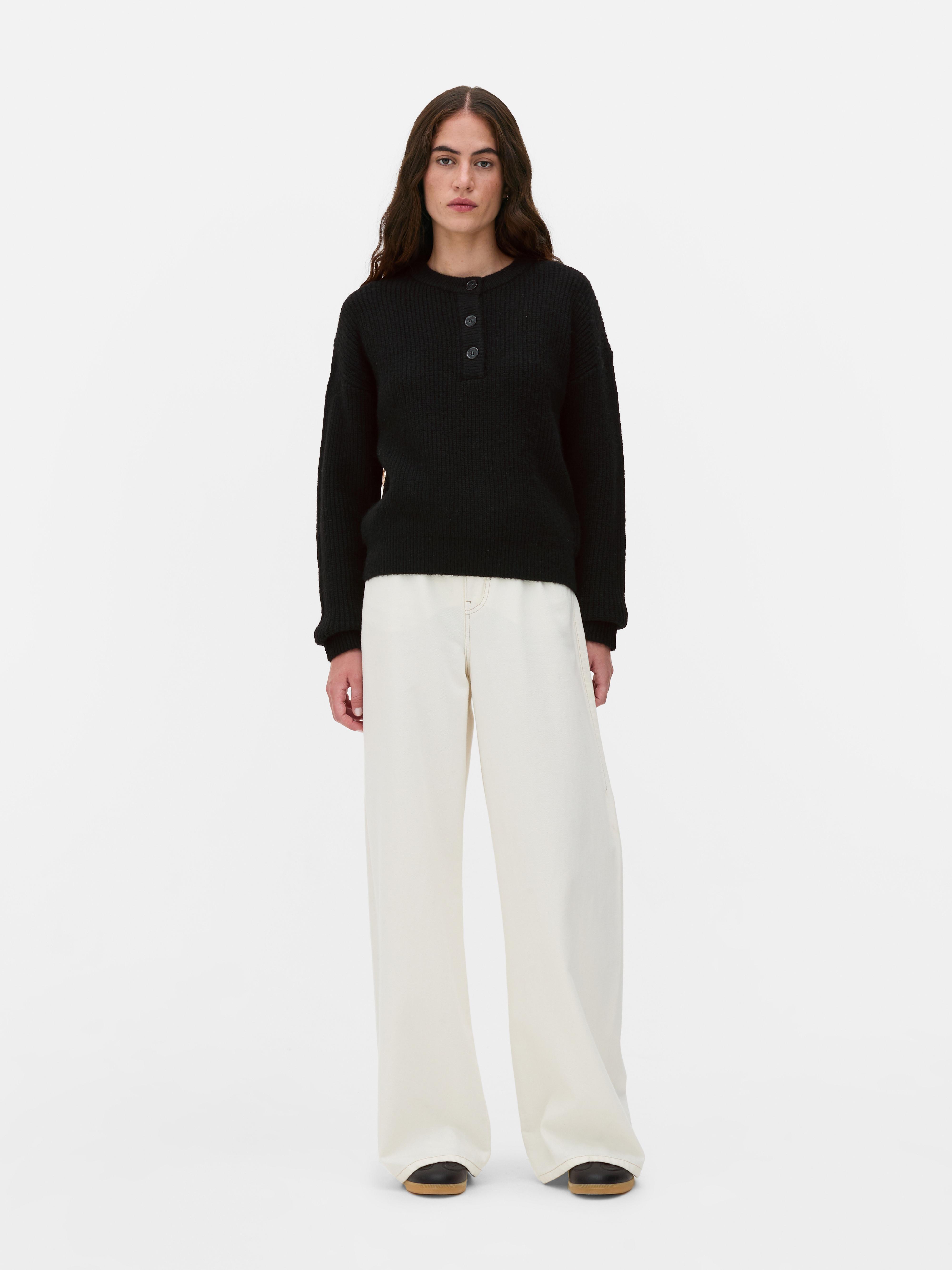 Knitted Button Placket Jumper
