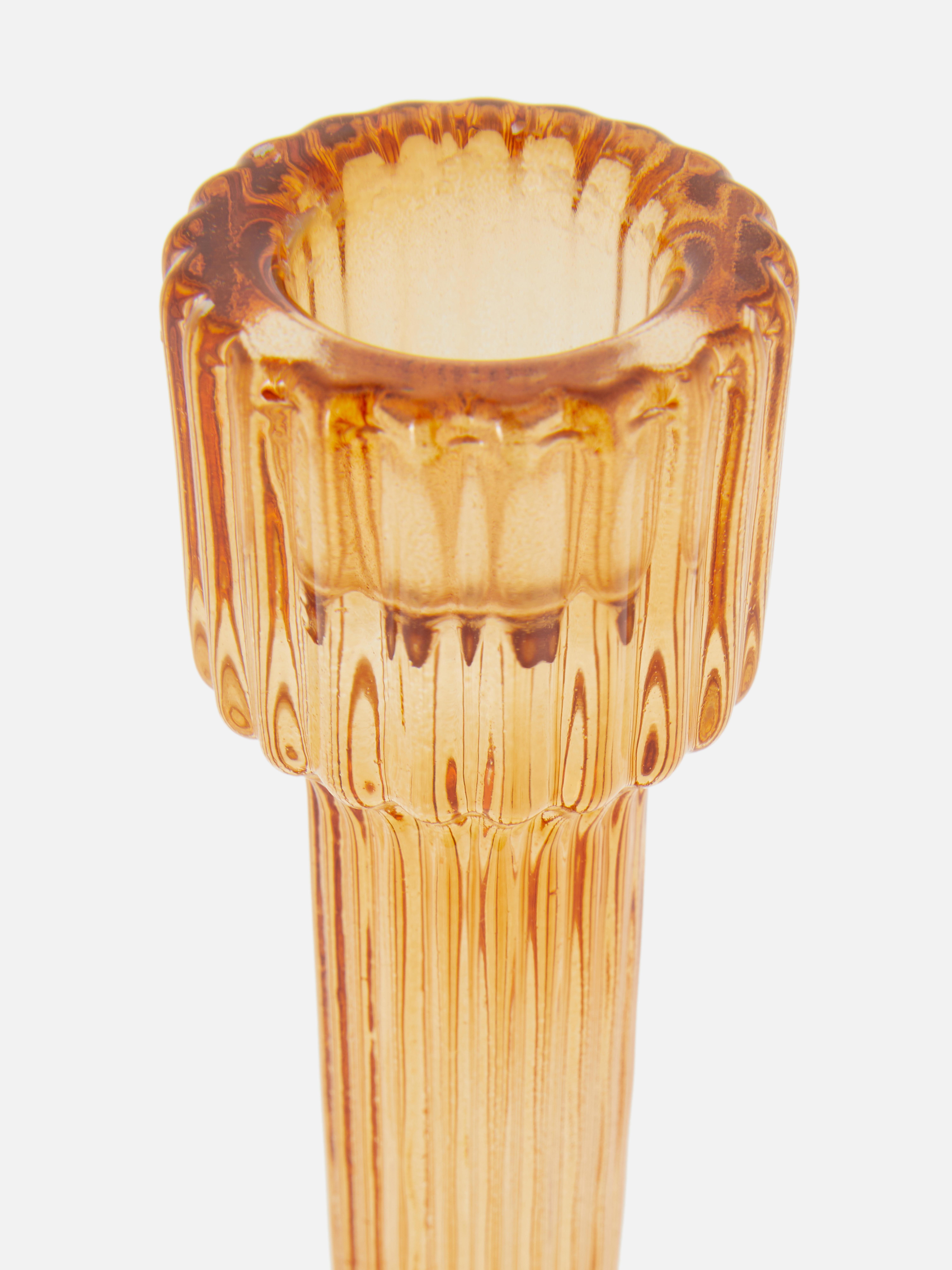 Retro Ribbed Glass Candle Stick