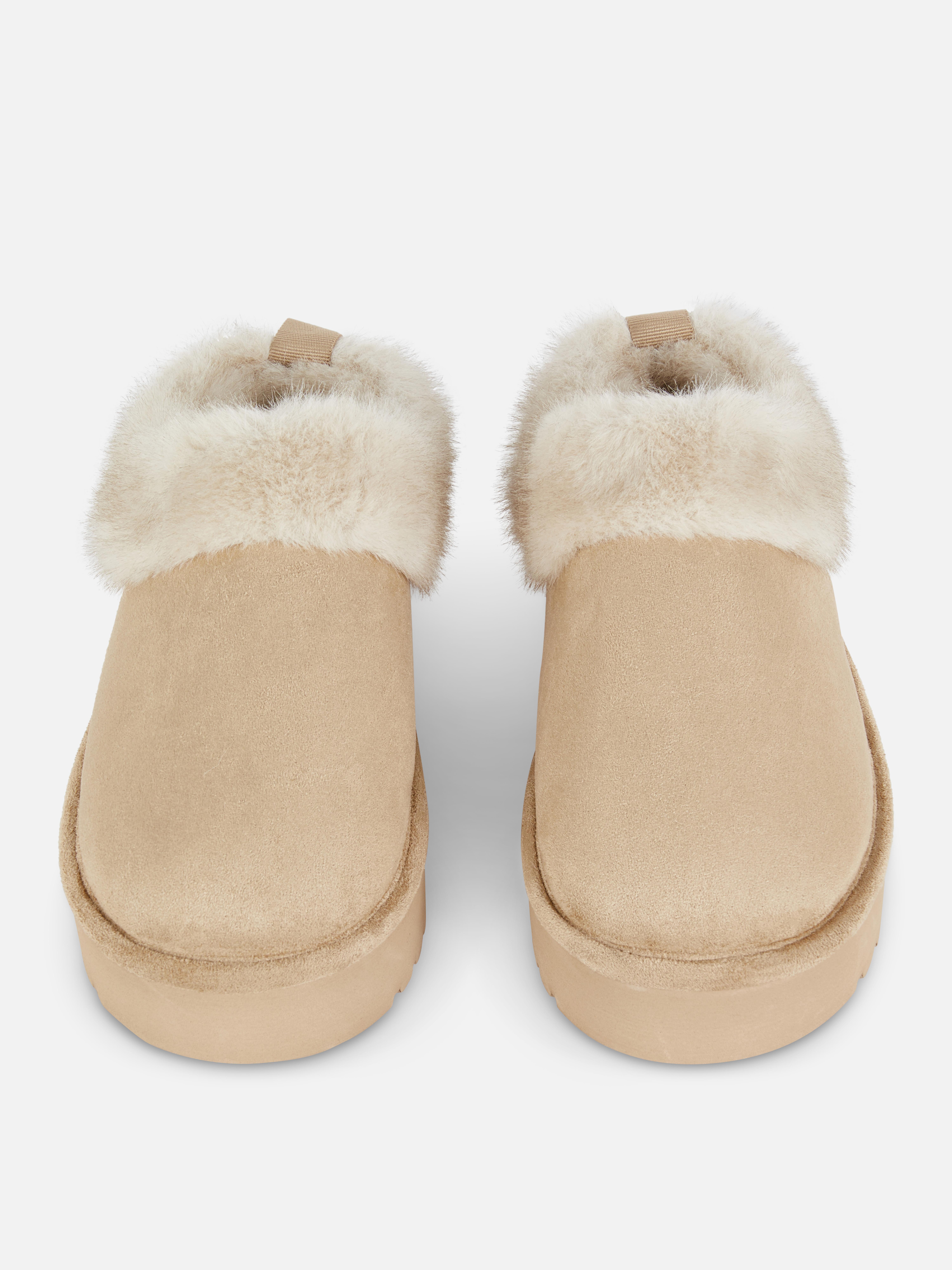 Faux Fur Trim Clog Slippers