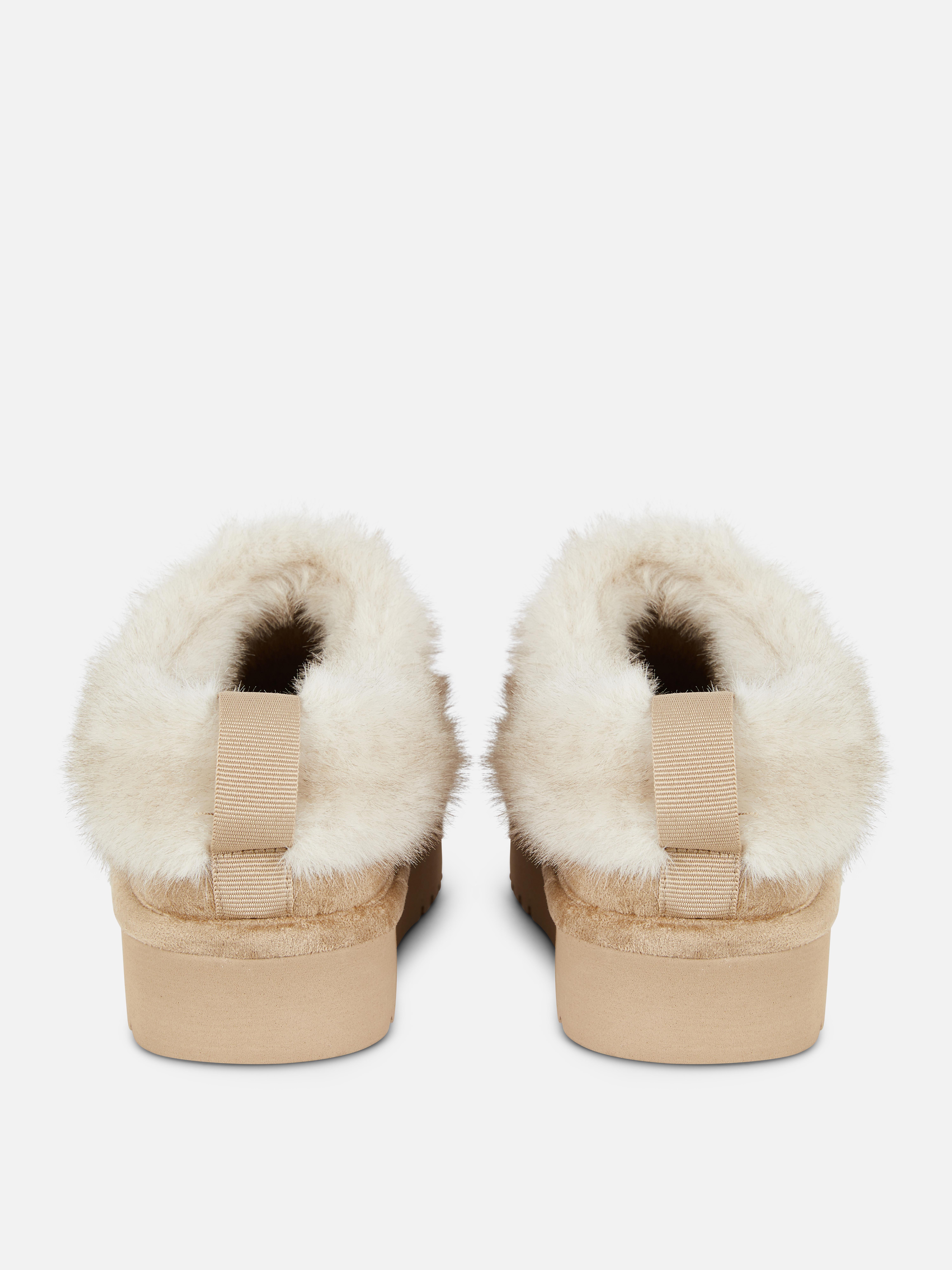 Faux Fur Trim Clog Slippers