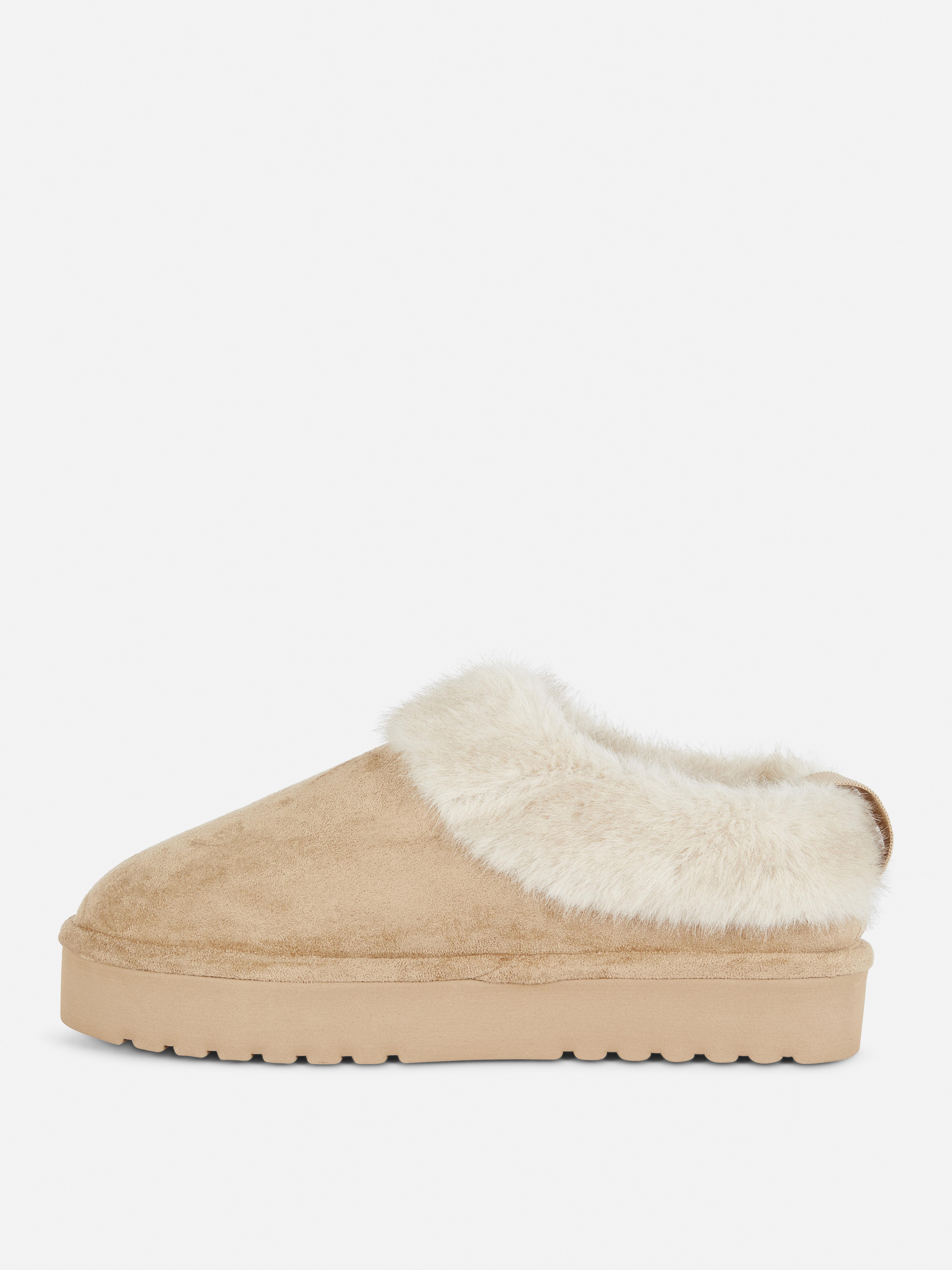 Faux Fur Trim Clog Slippers