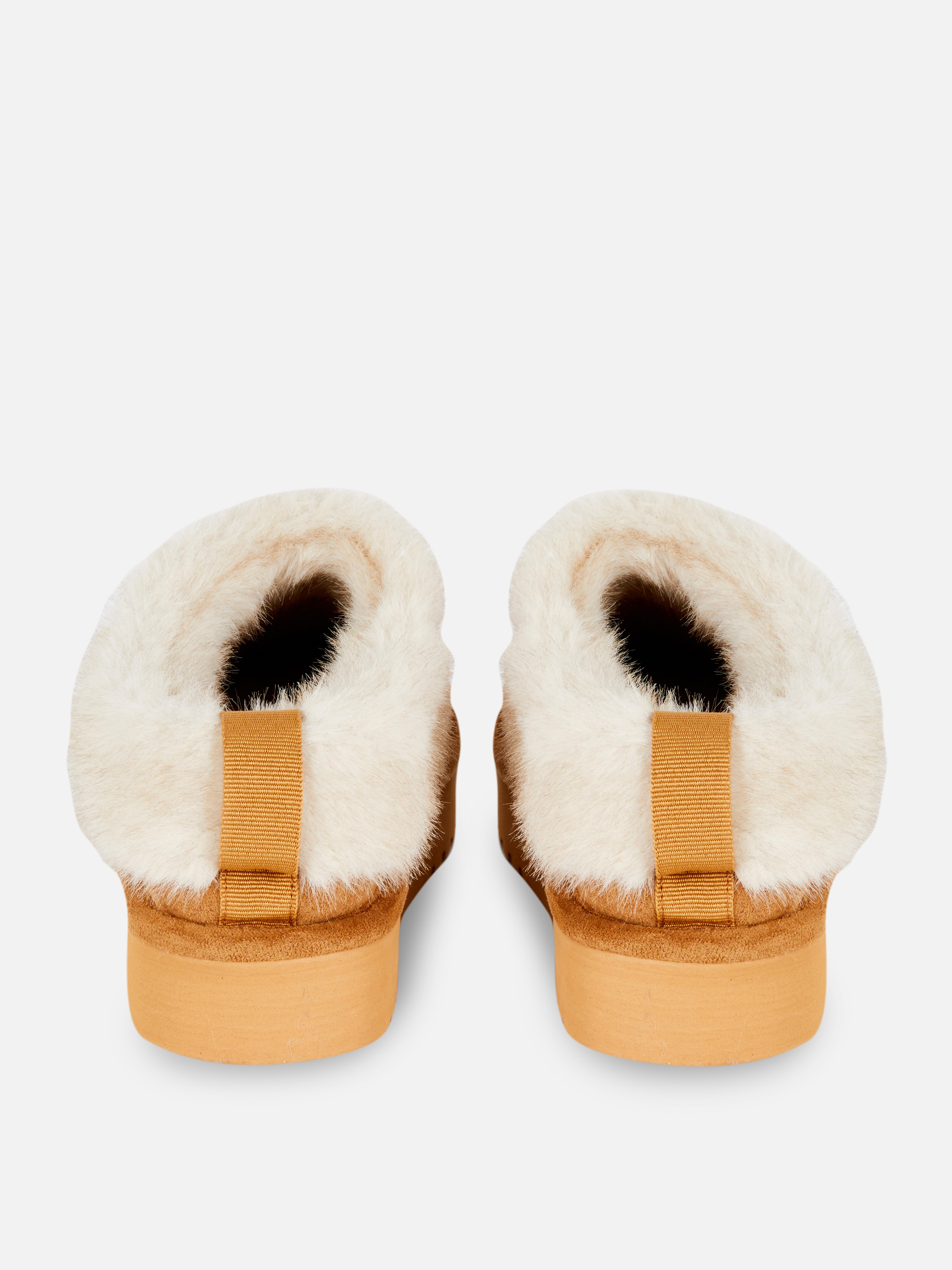 Faux Fur Trim Clog Slippers