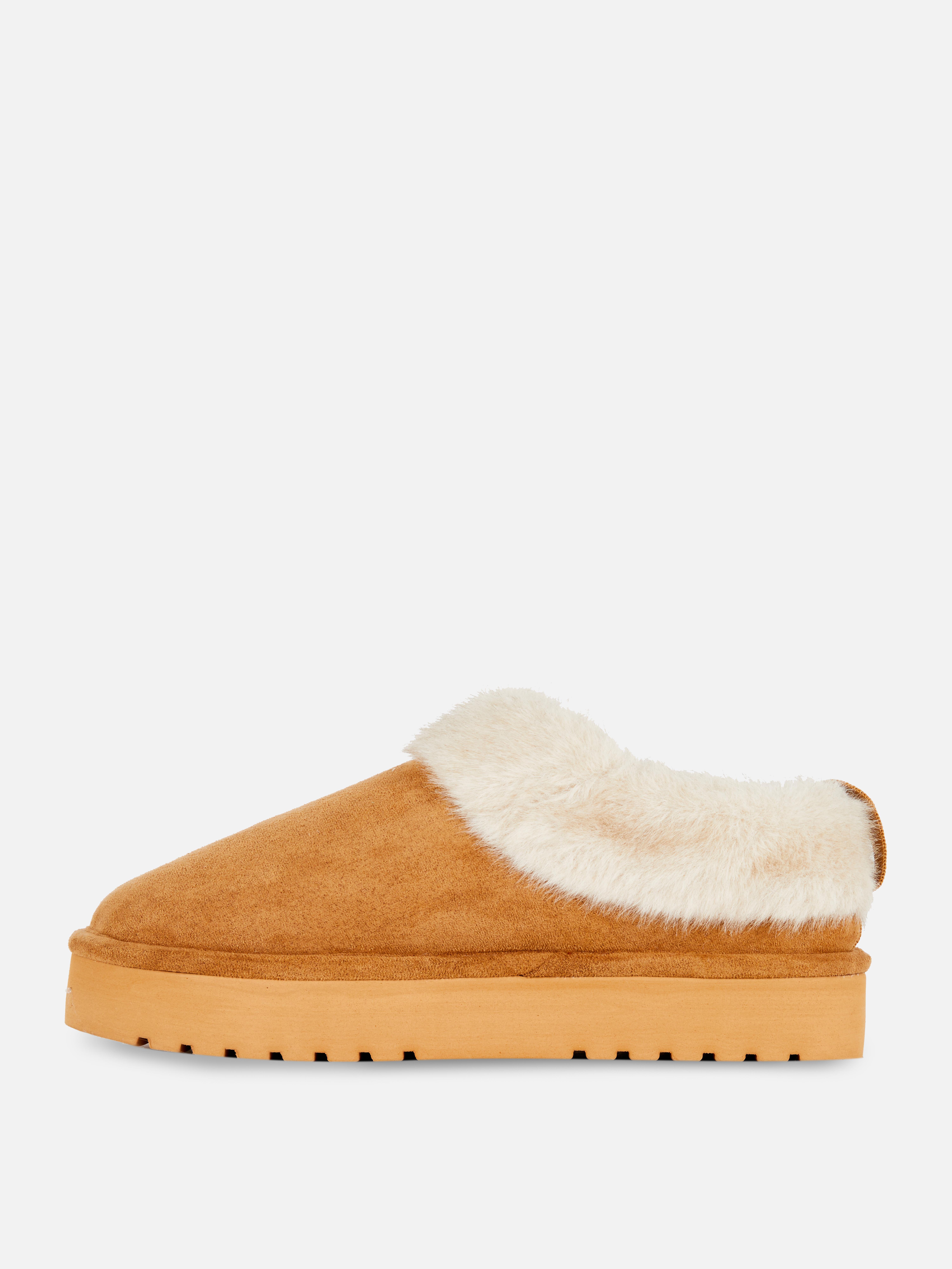 Faux Fur Trim Clog Slippers