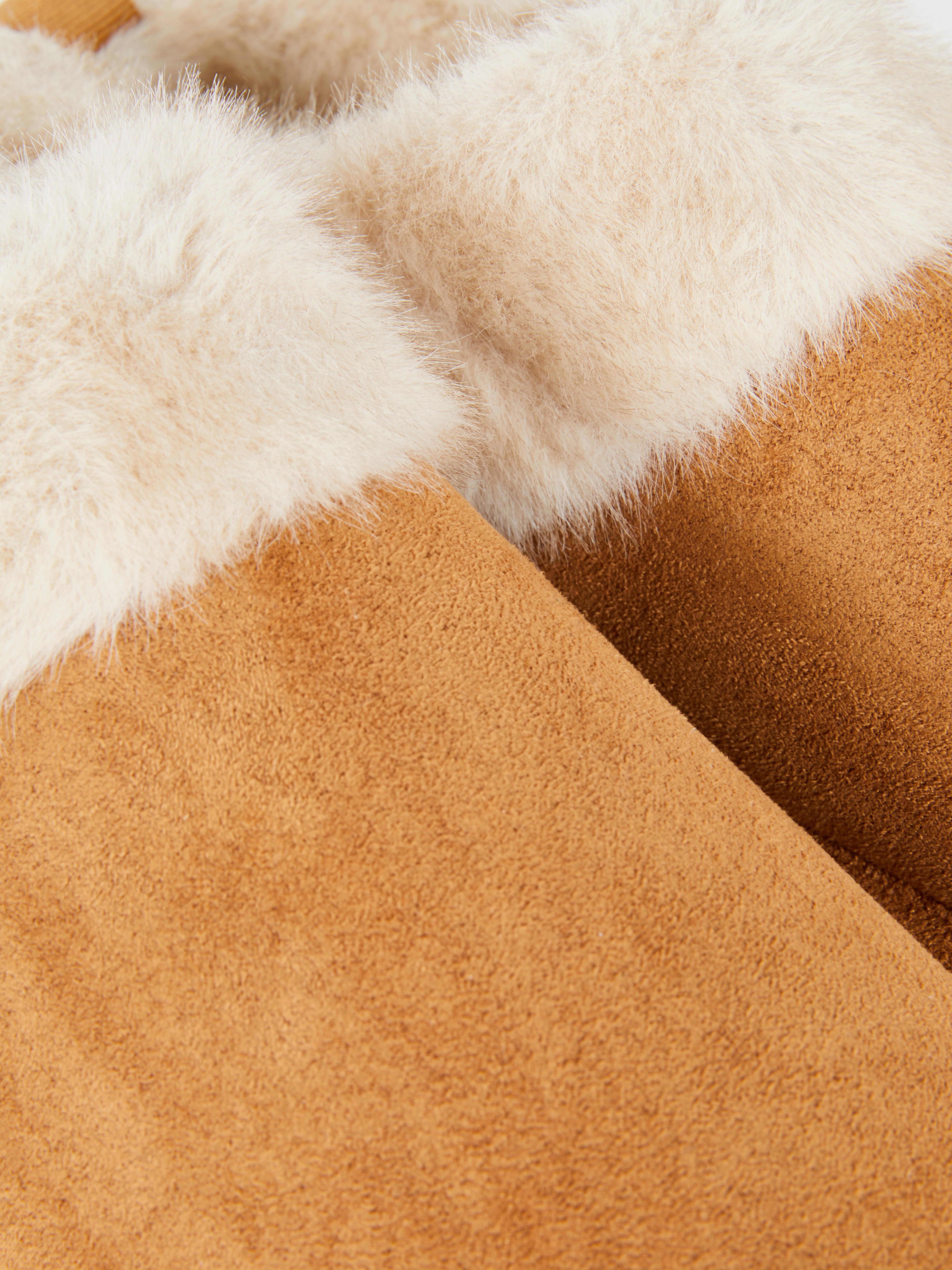 Faux Fur Trim Clog Slippers