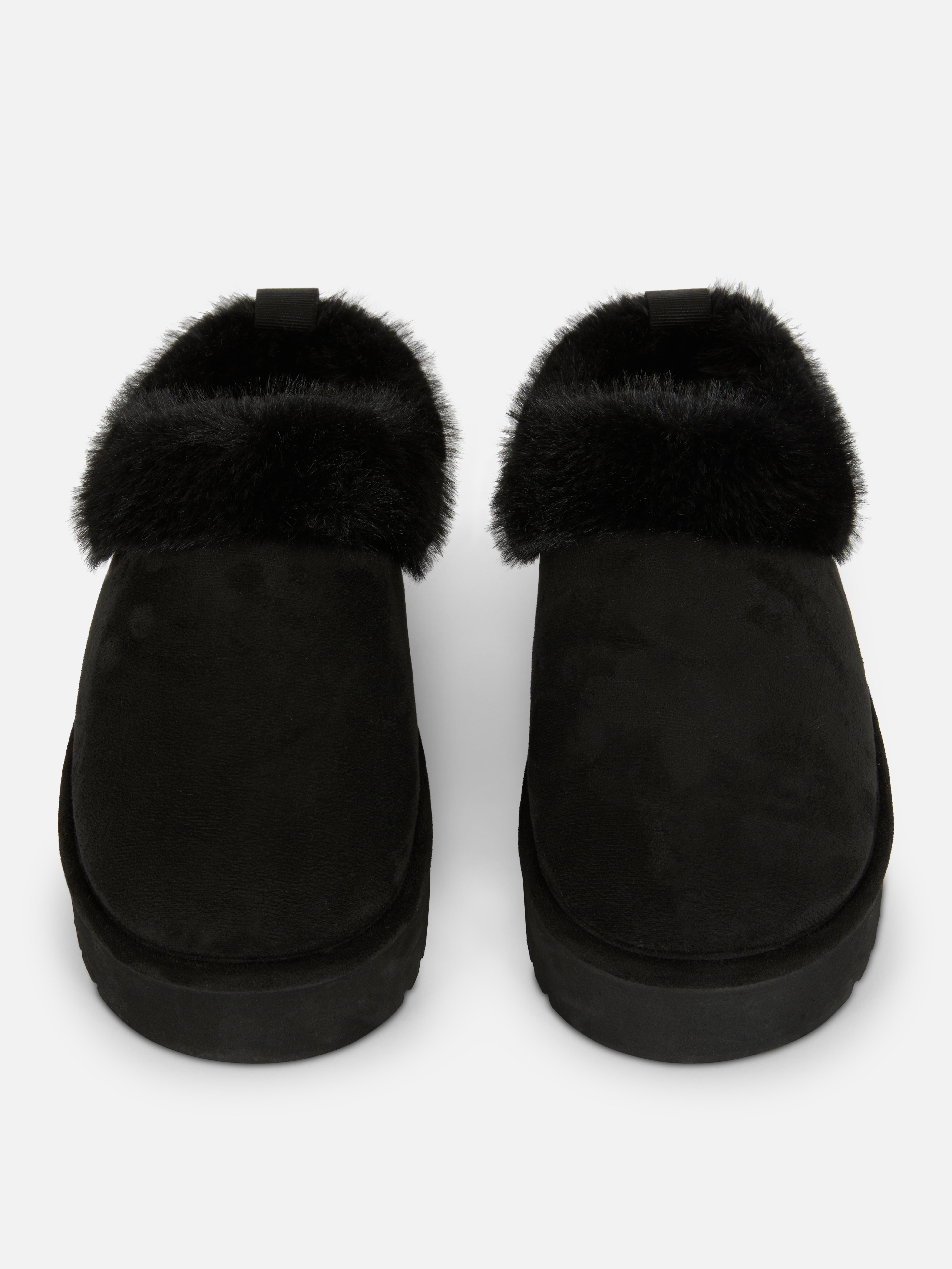 Faux Fur Trim Clog Slippers