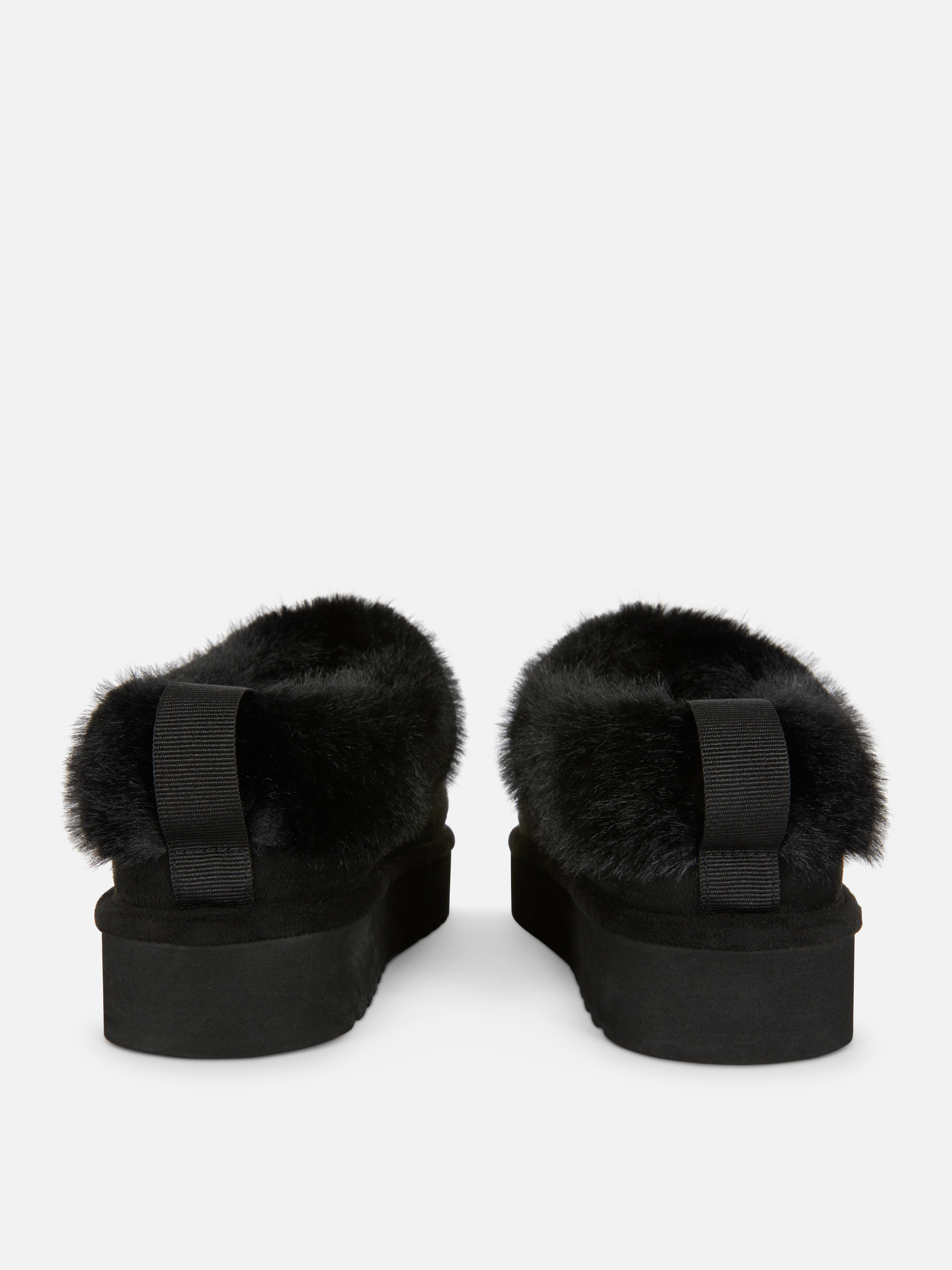 Faux Fur Trim Clog Slippers