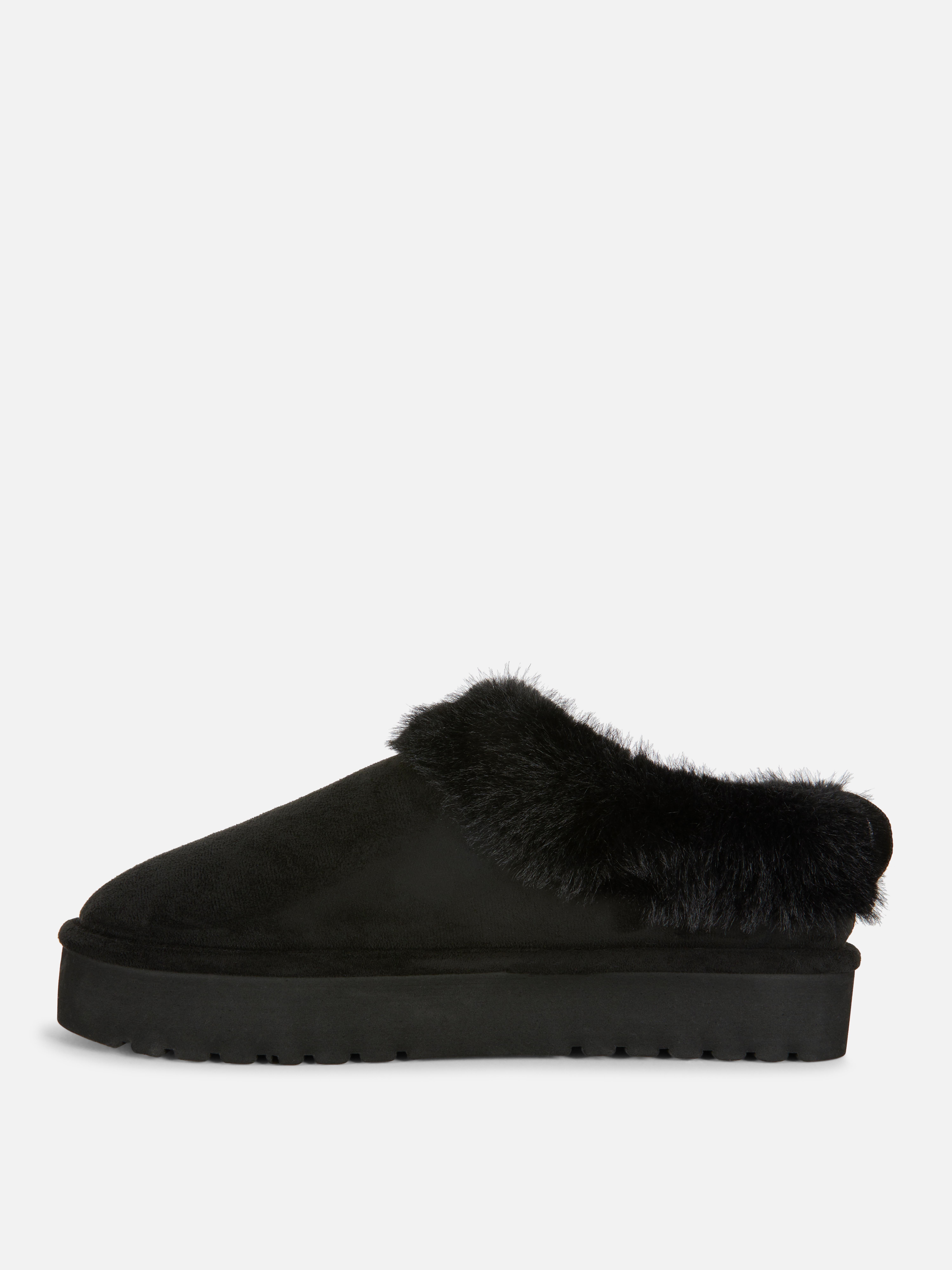 Faux Fur Trim Clog Slippers