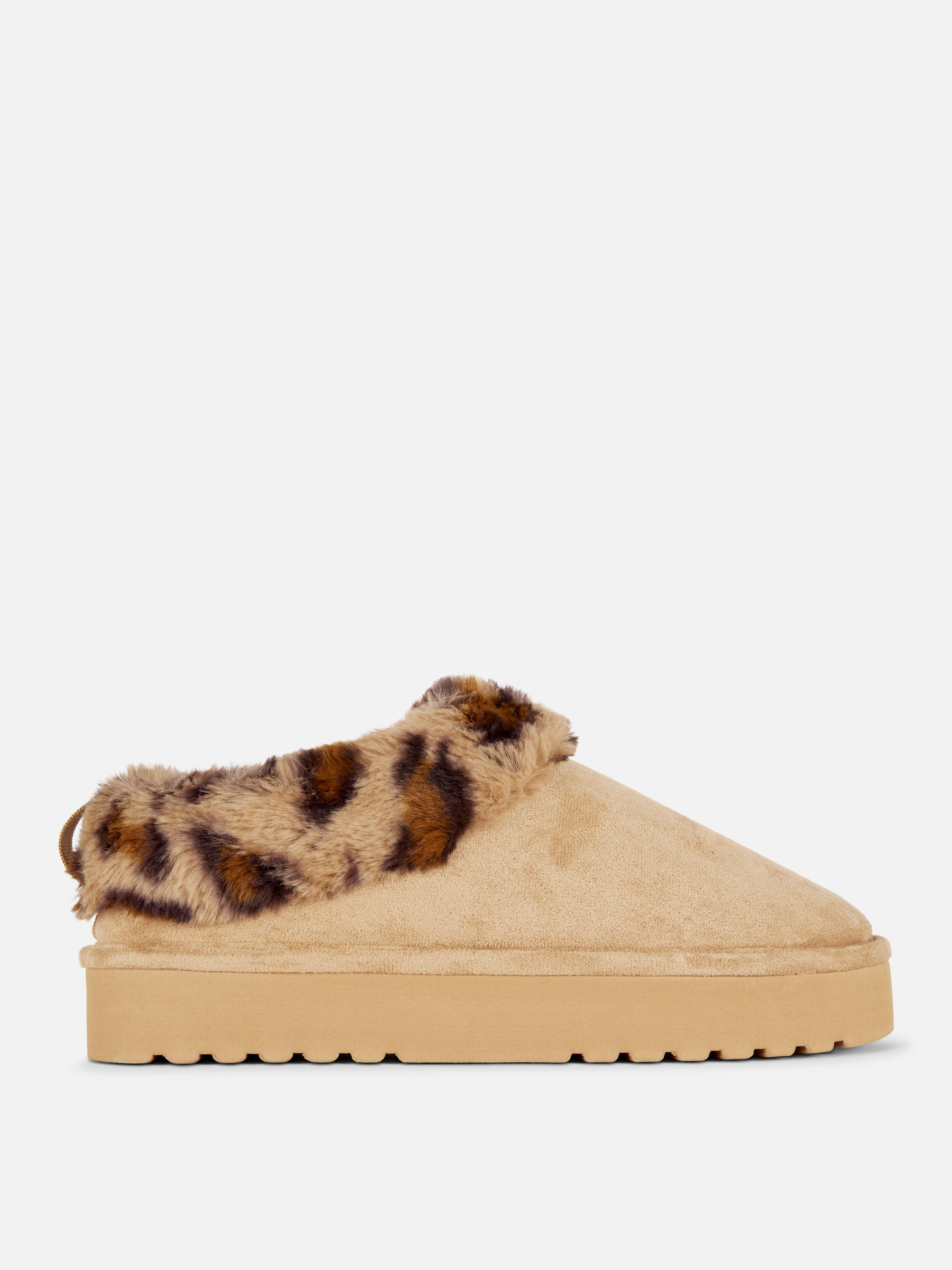 Faux Fur Trim Clog Slippers