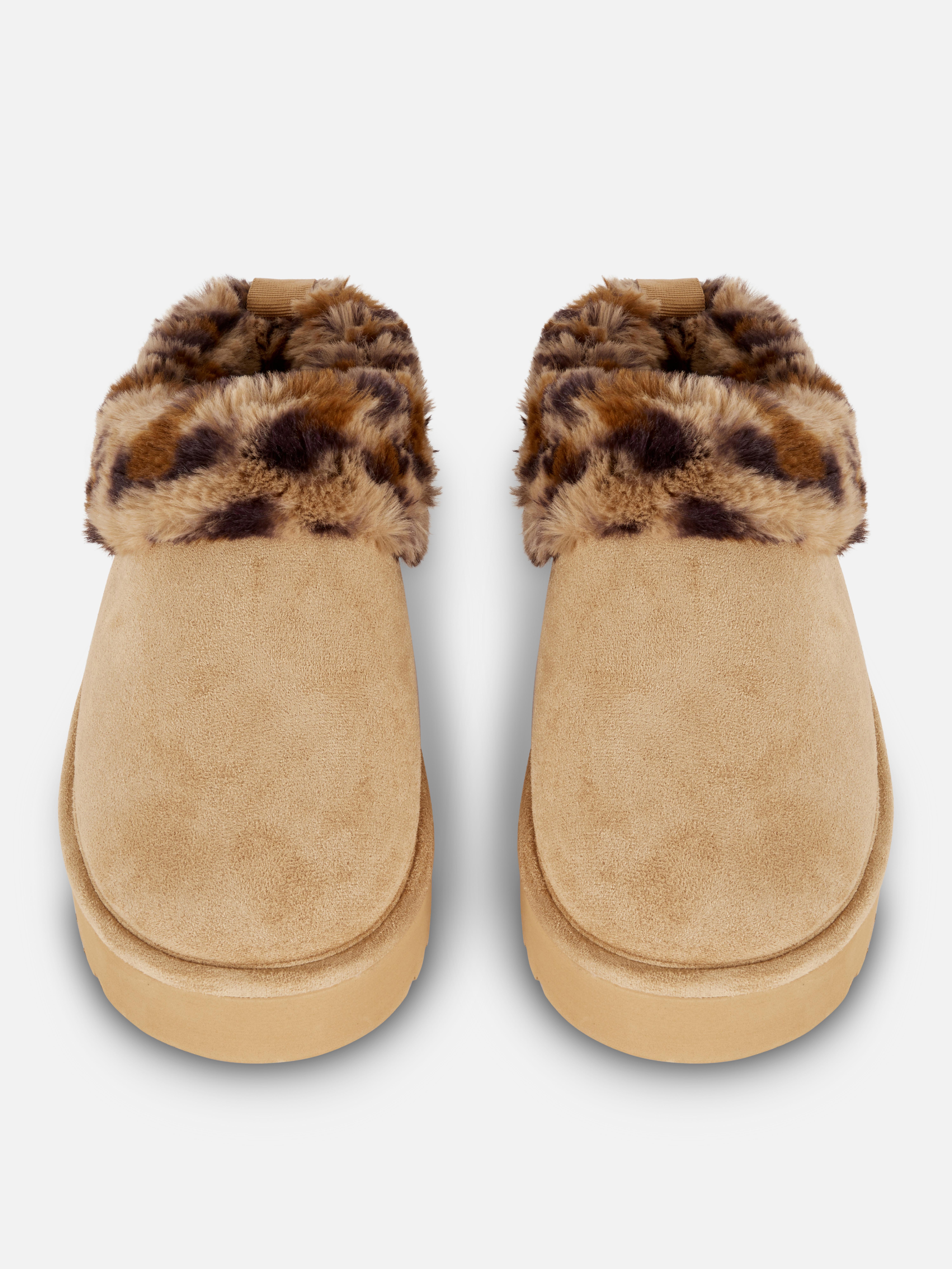Faux Fur Trim Clog Slippers