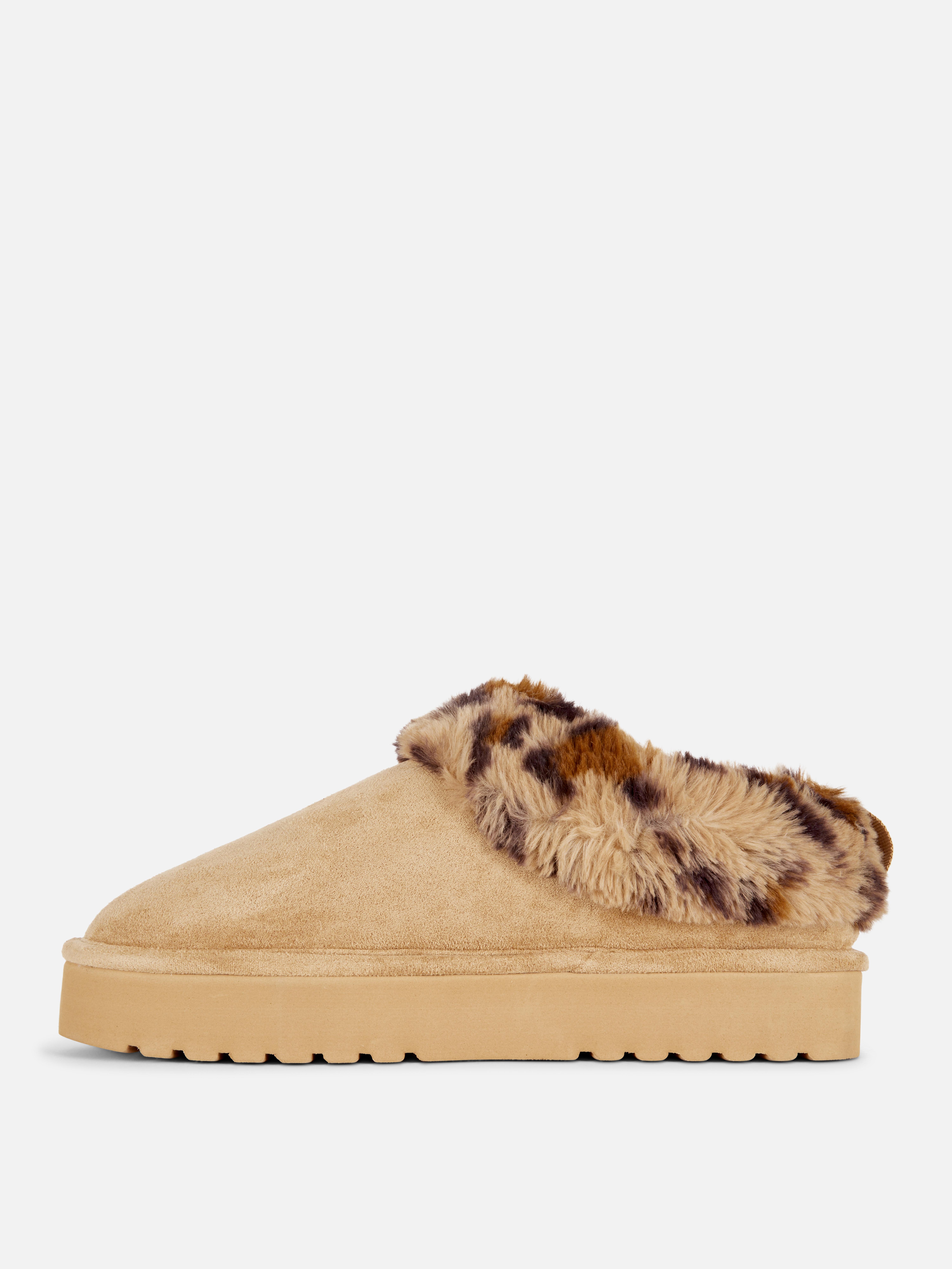 Faux Fur Trim Clog Slippers