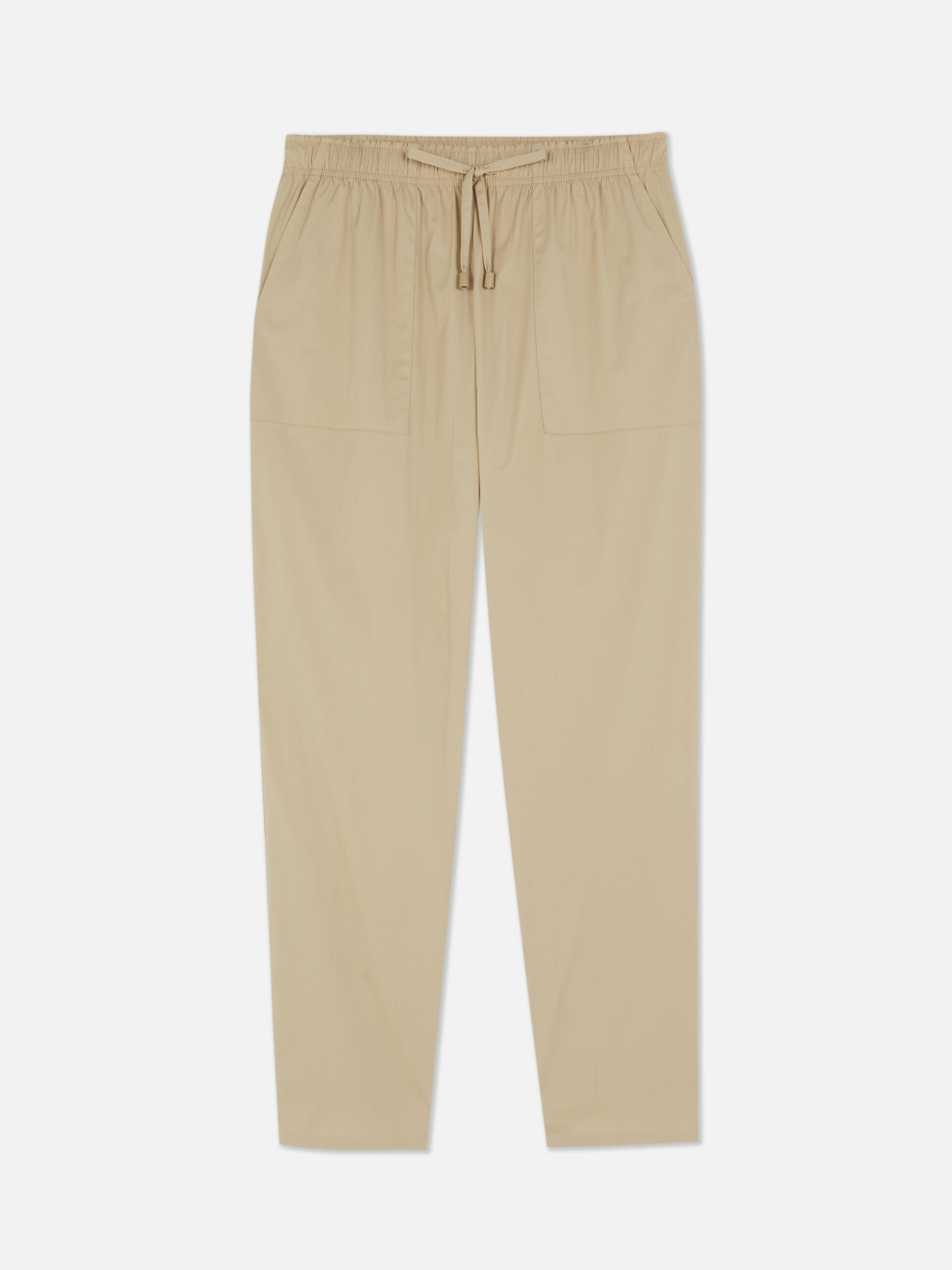 Women's Stone Mid Rise Poplin Tie Waist Pants | Primark