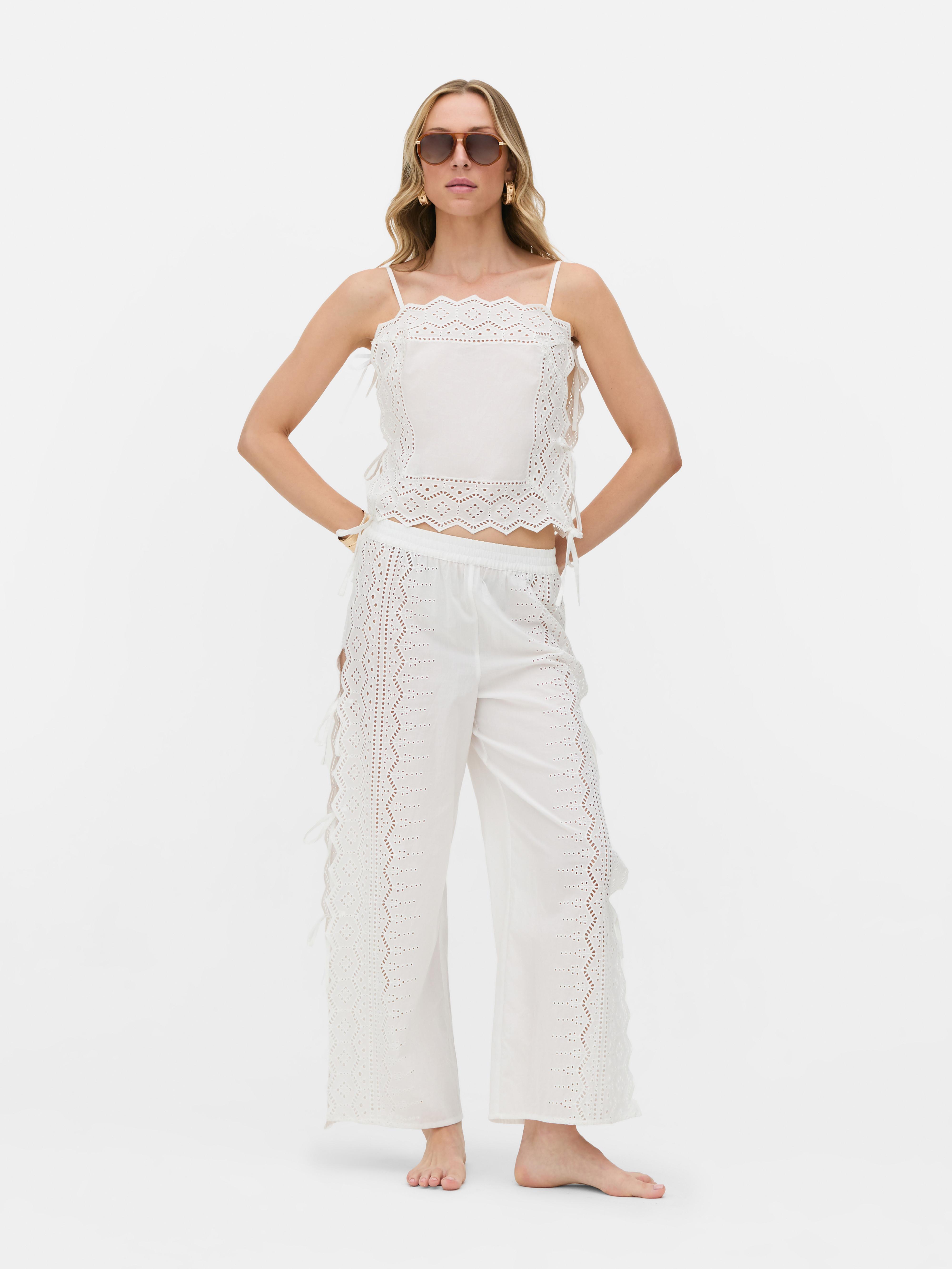 Rita Ora Tie Side Cutwork Top