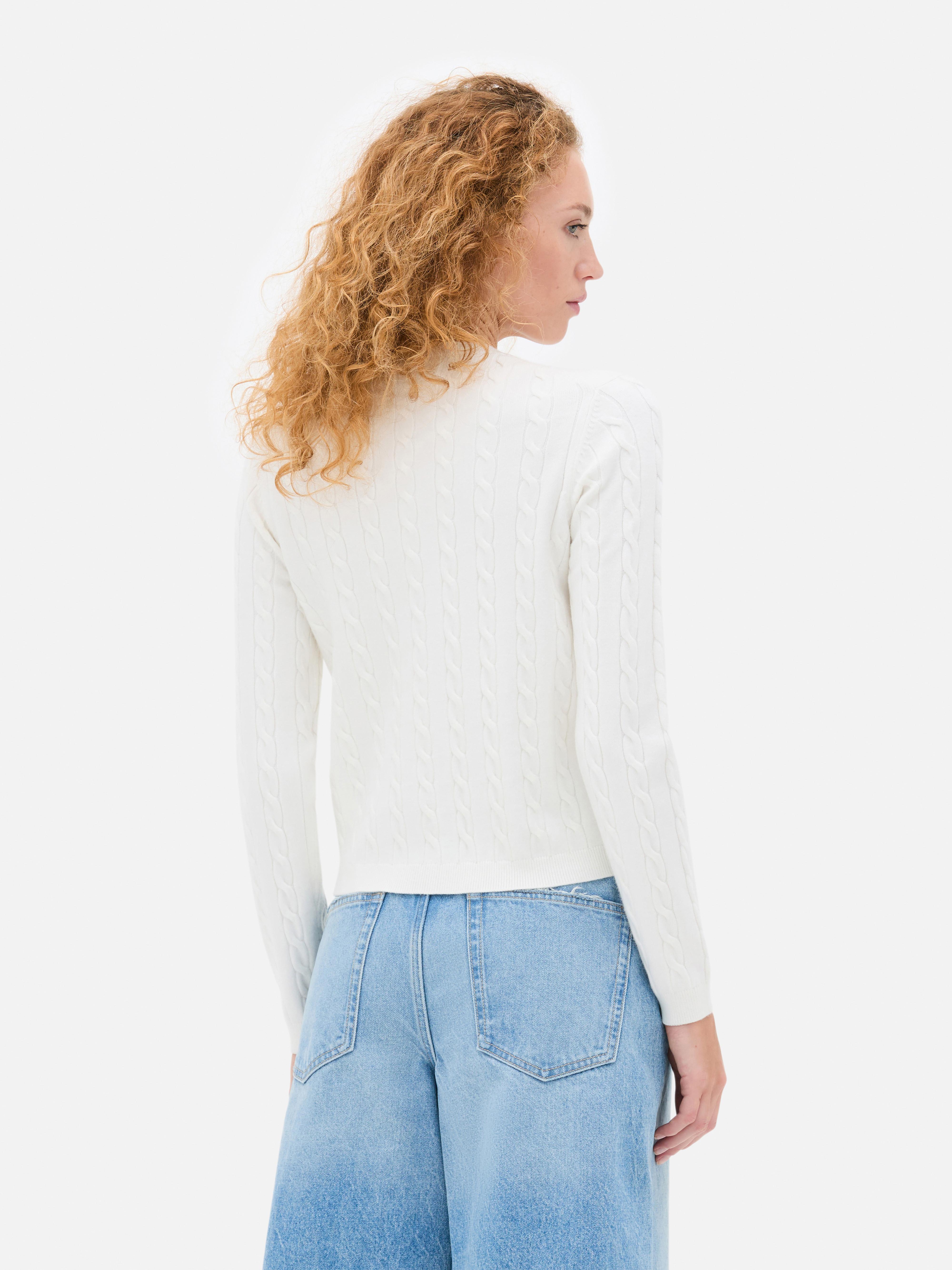 Round Neck Cable Knit Cardigan