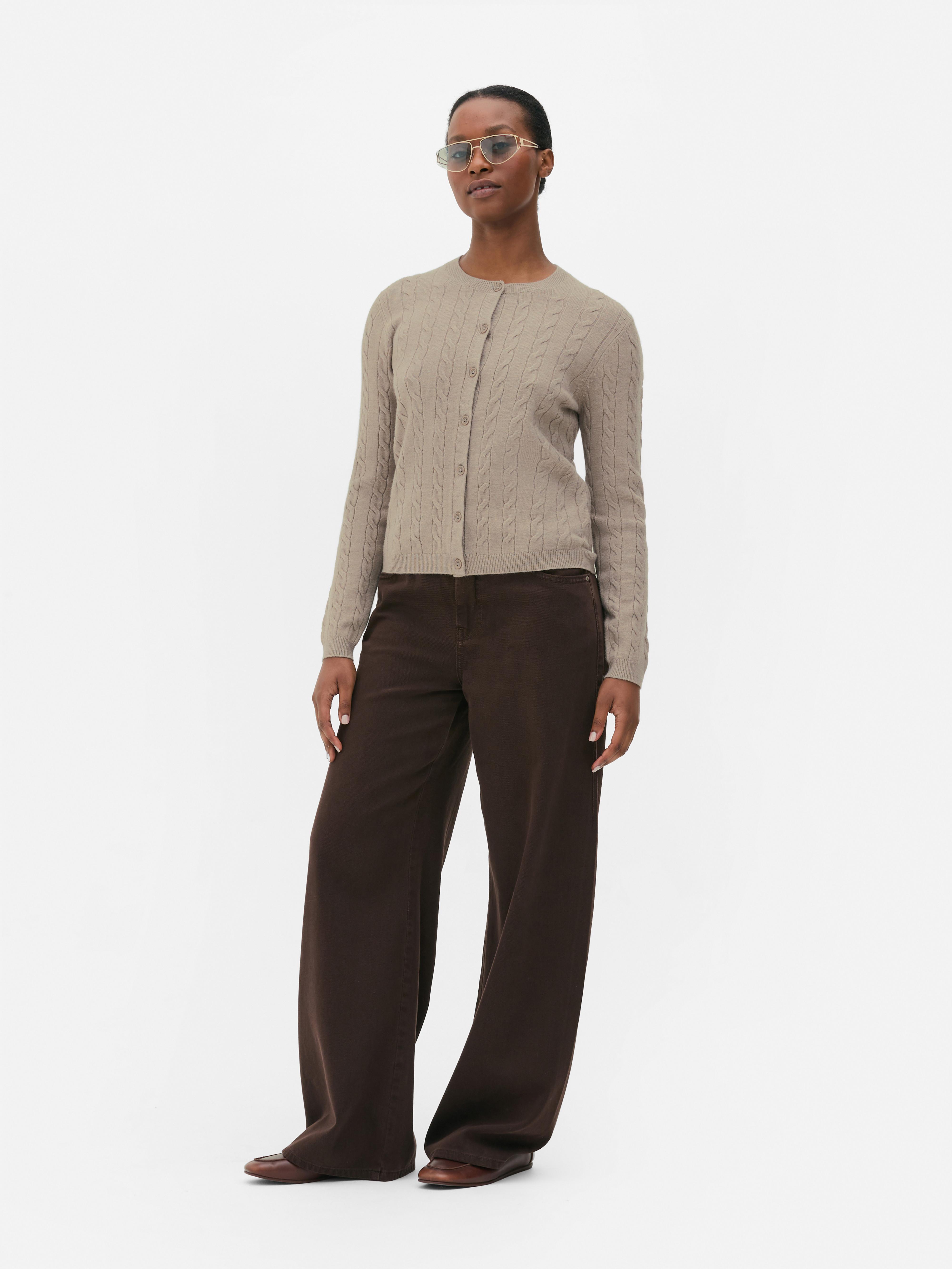 Round Neck Cable Knit Cardigan