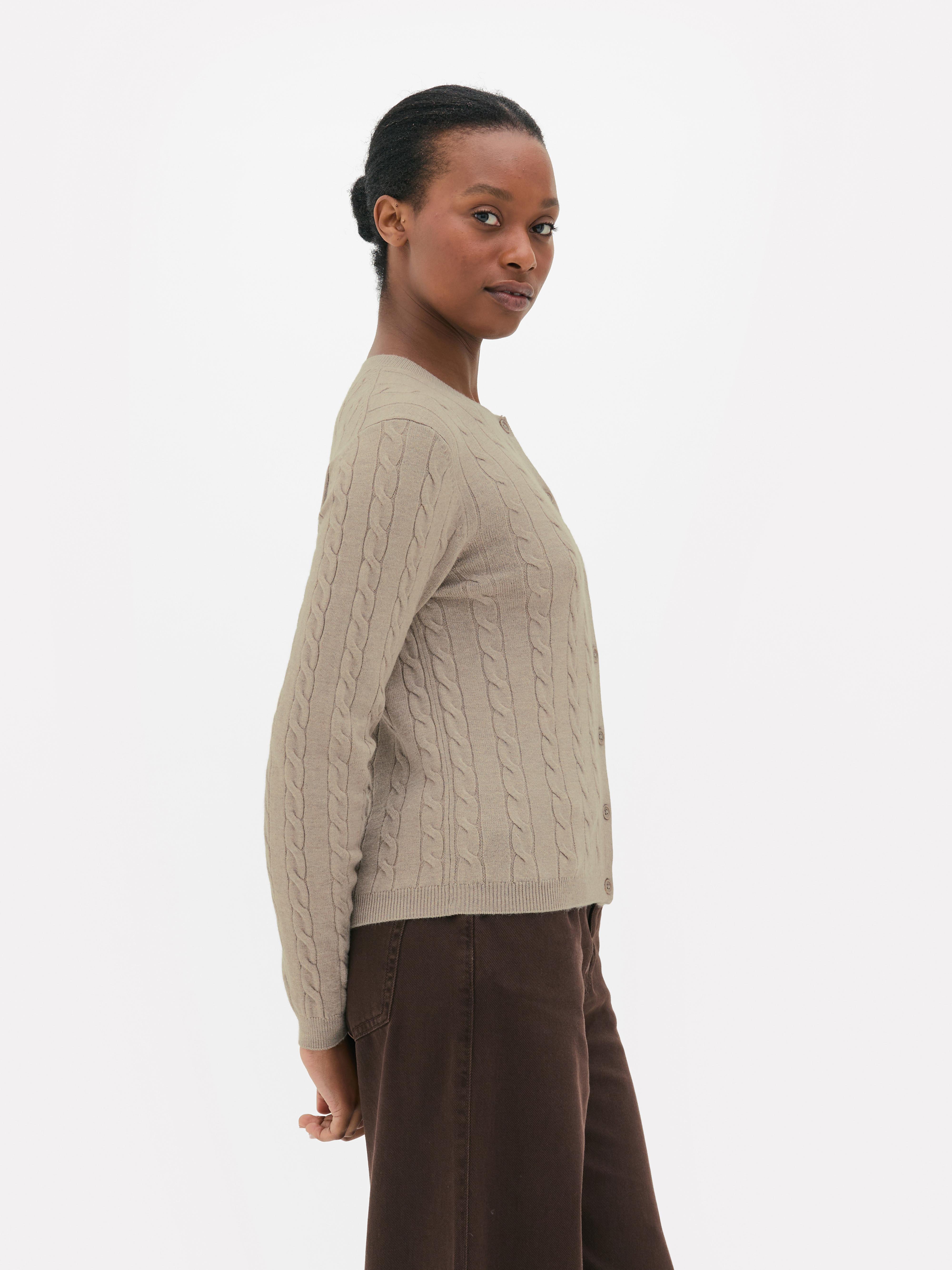 Round Neck Cable Knit Cardigan