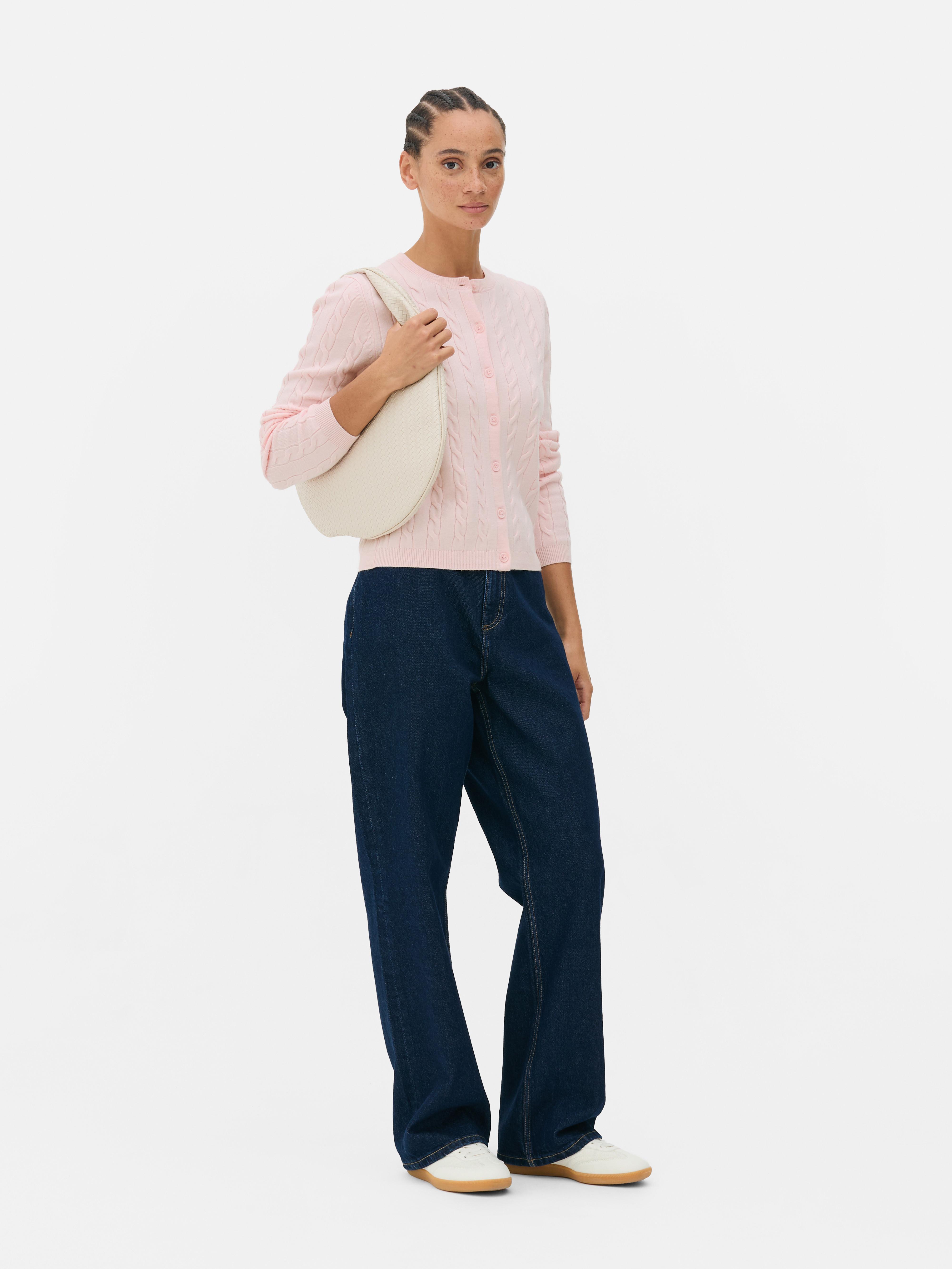 Round Neck Cable Knit Cardigan