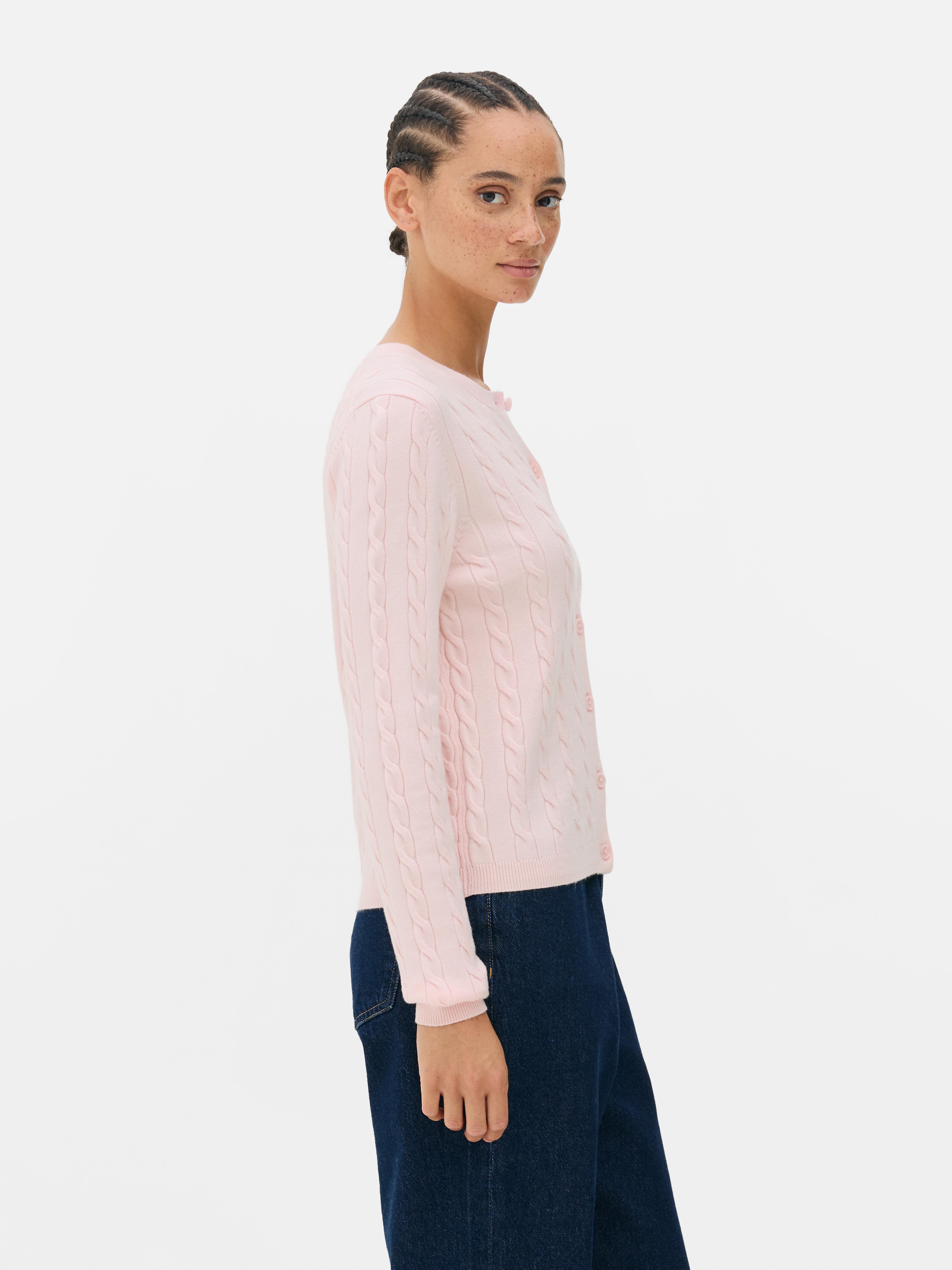 Round Neck Cable Knit Cardigan