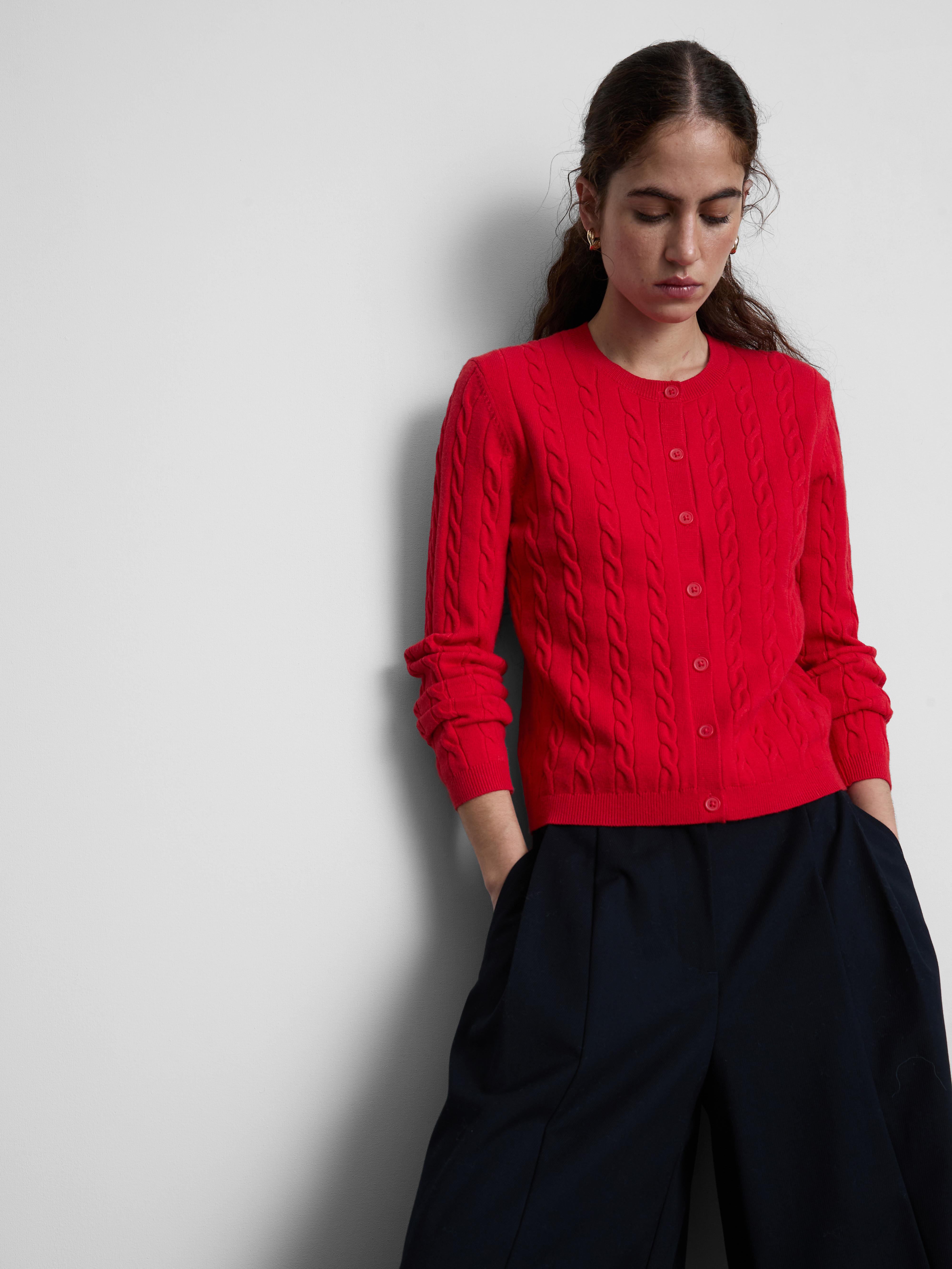 Cardigan din tricot cu model și guler rotund