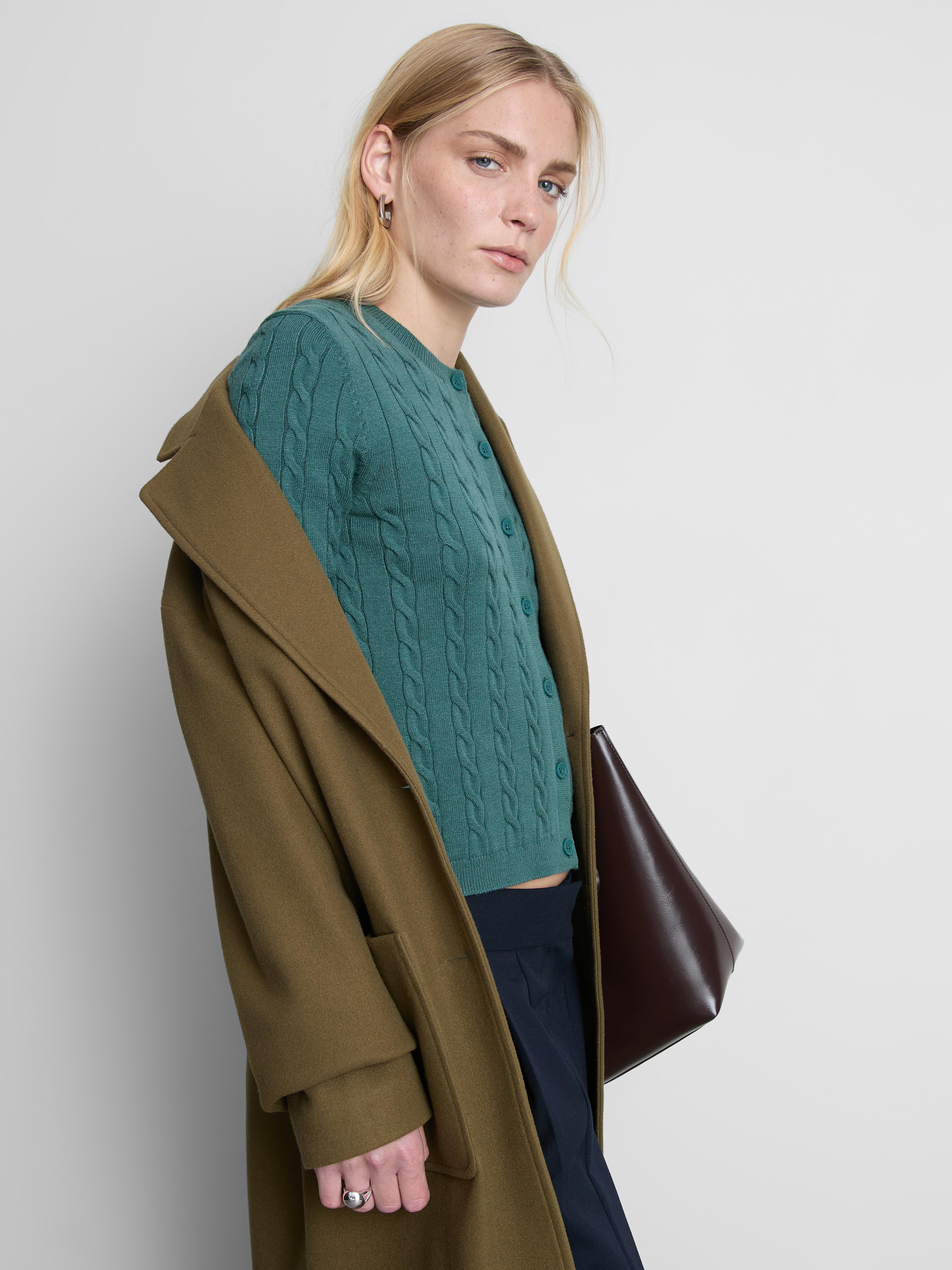 Round Neck Cable Knit Cardigan Teal