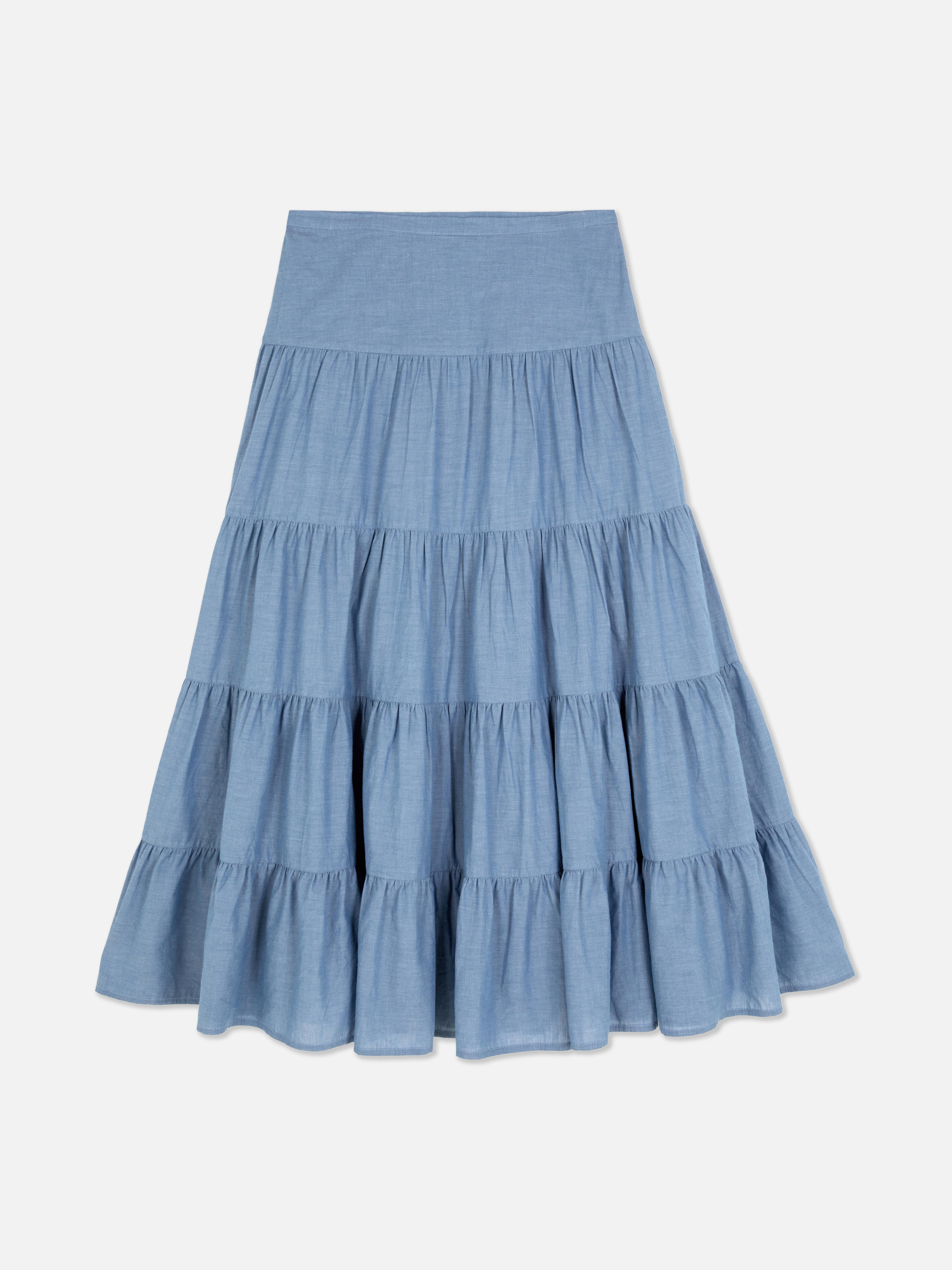 Gestufter „Rita Ora“ Chambray-Maxirock