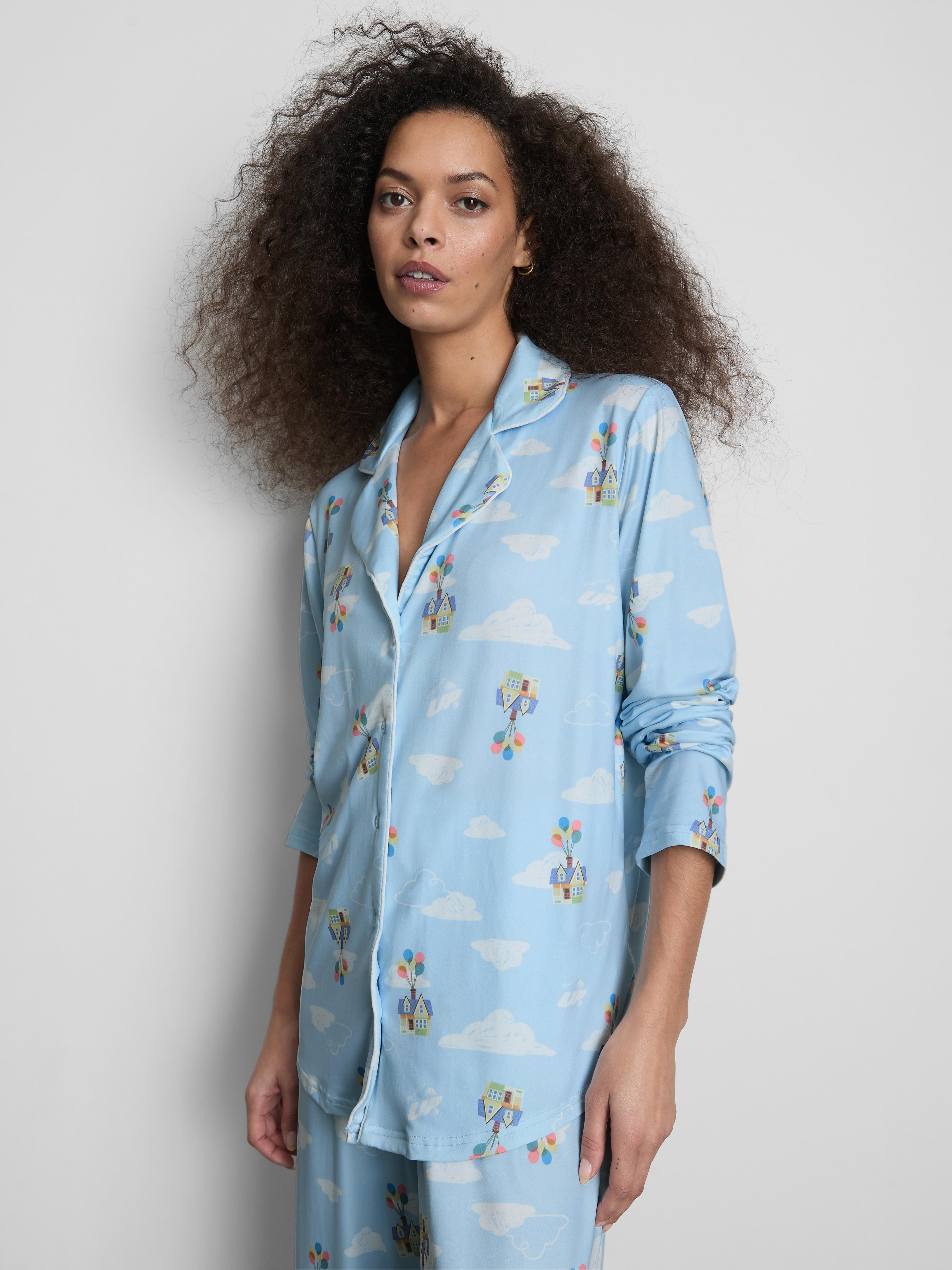 Women's Light Blue Disney Printed Boyfriend Pajama Set