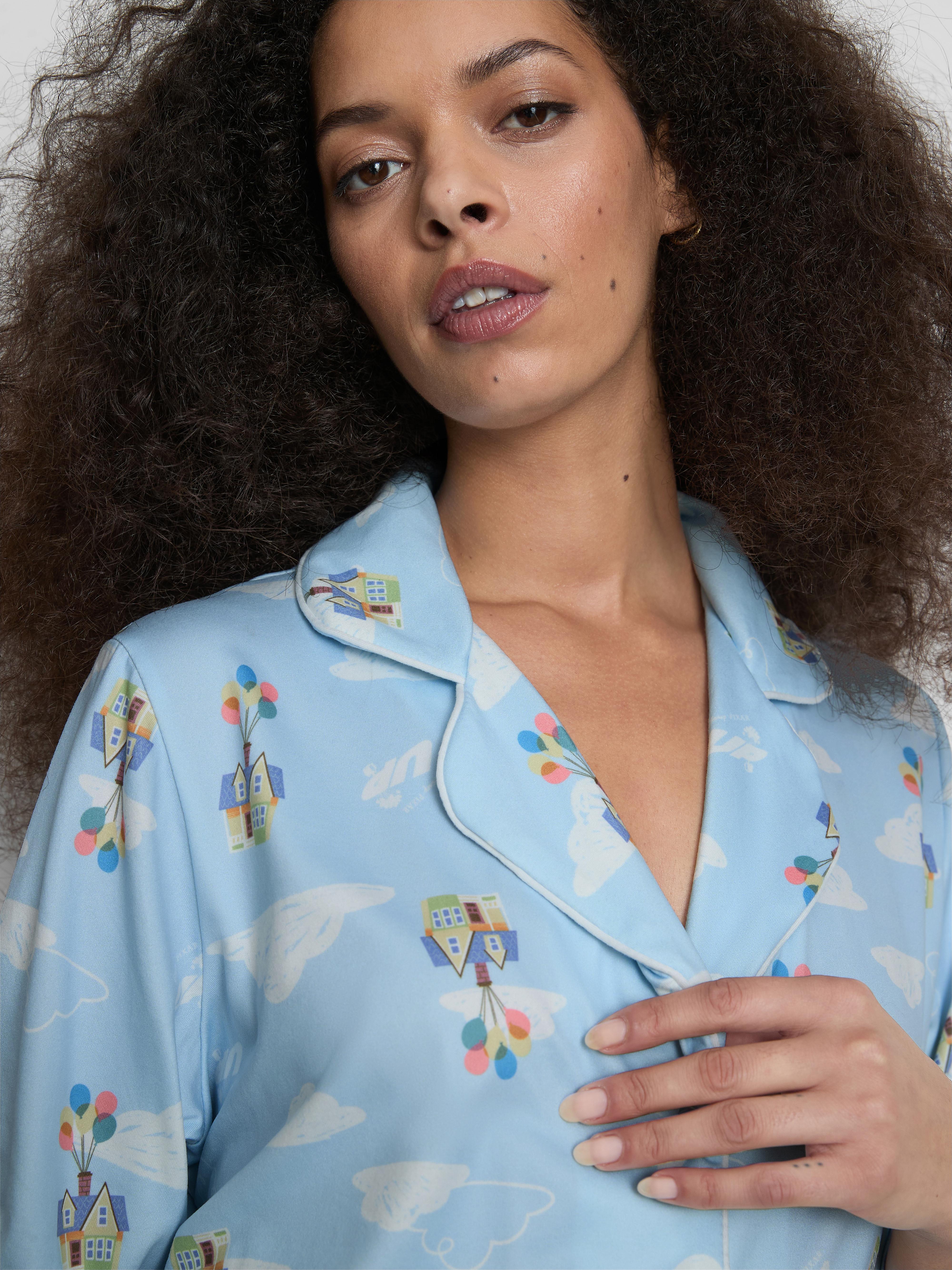 Women's Light Blue Disney Printed Boyfriend Pajama Set