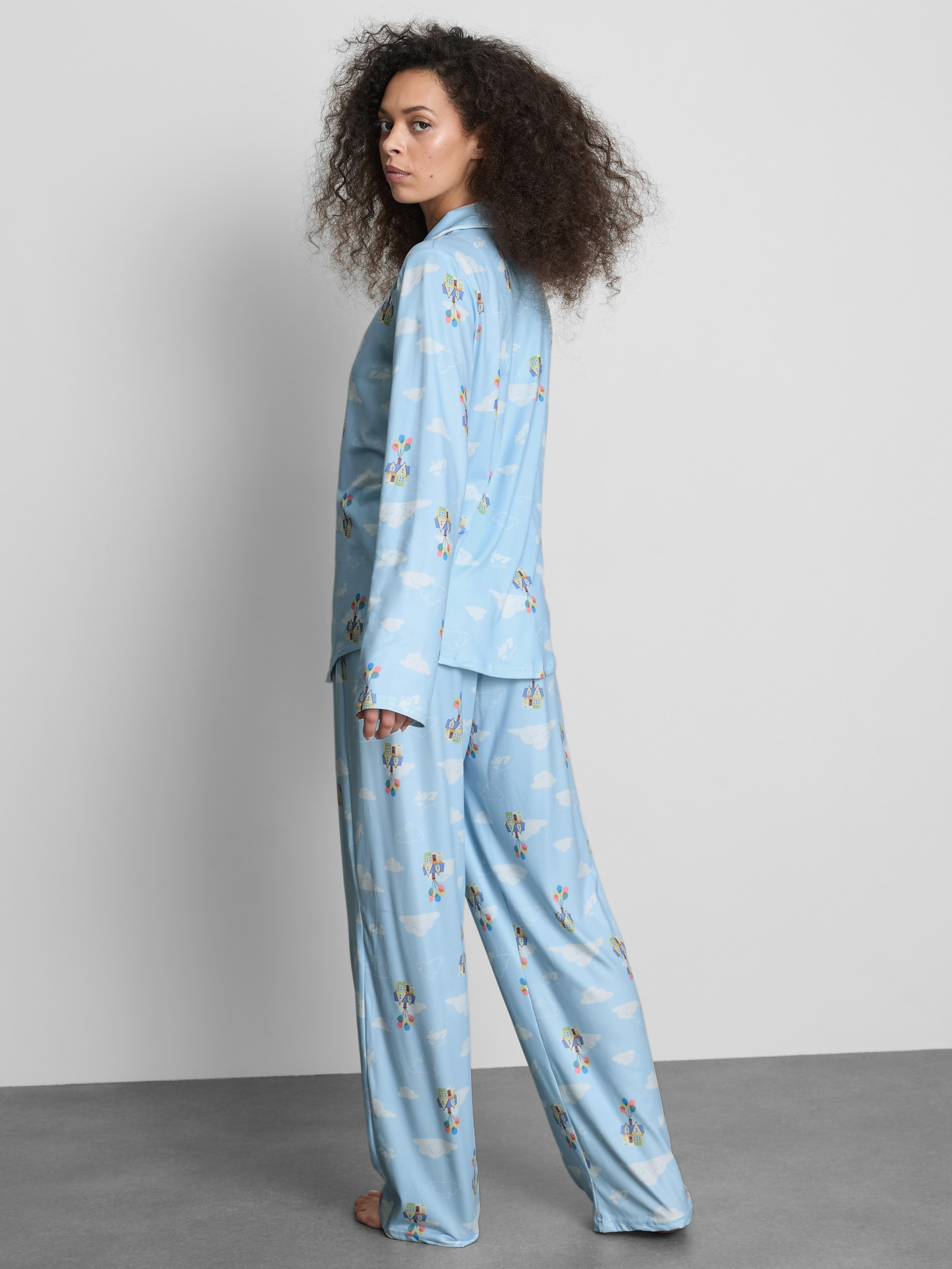 Women's Light Blue Disney Printed Boyfriend Pajama Set