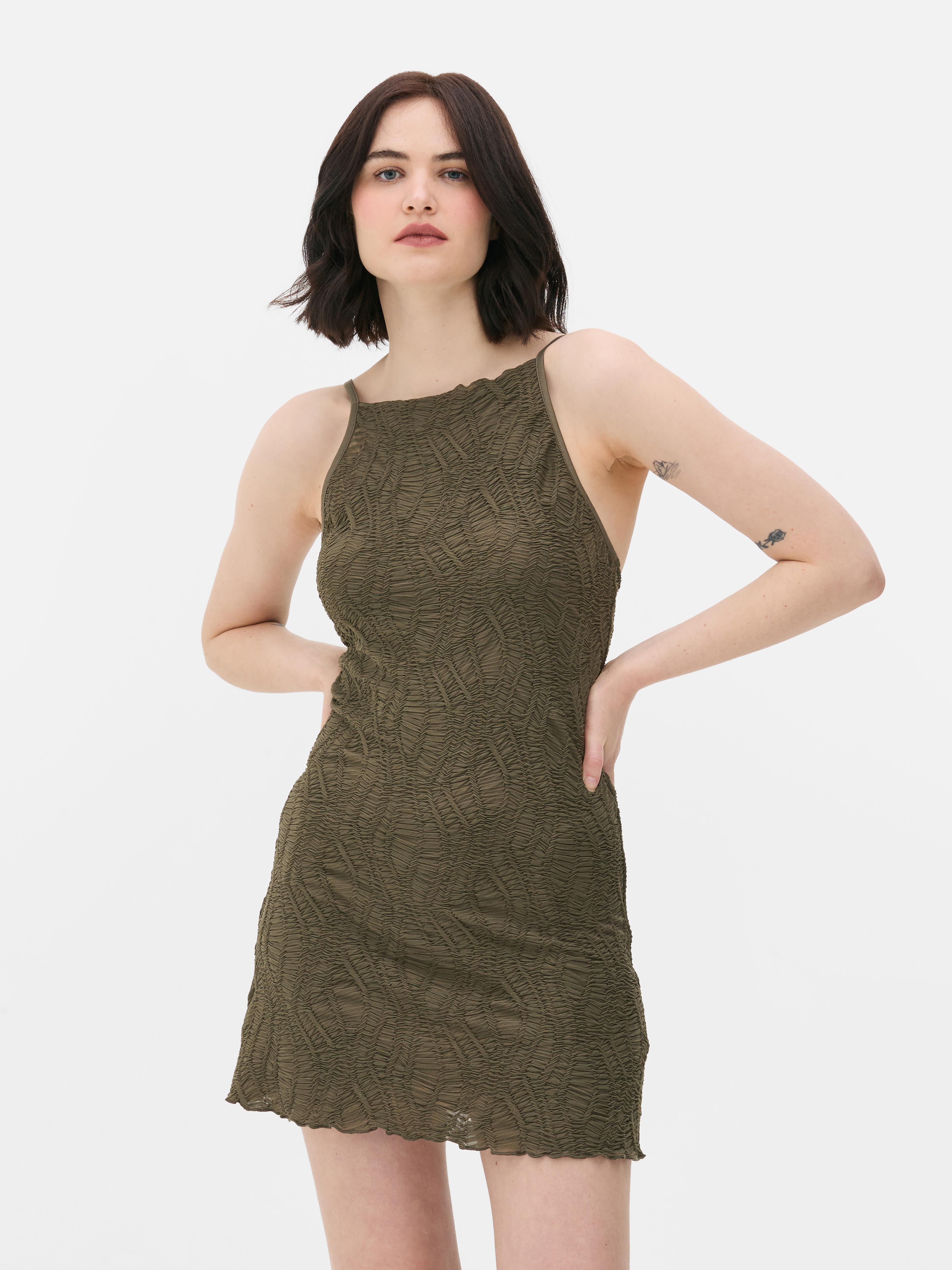 ワンピース ETMON Neck String Pocket Dress, Light Khaki 2025 Summer Collection 】 item：キーネックタックデザイン