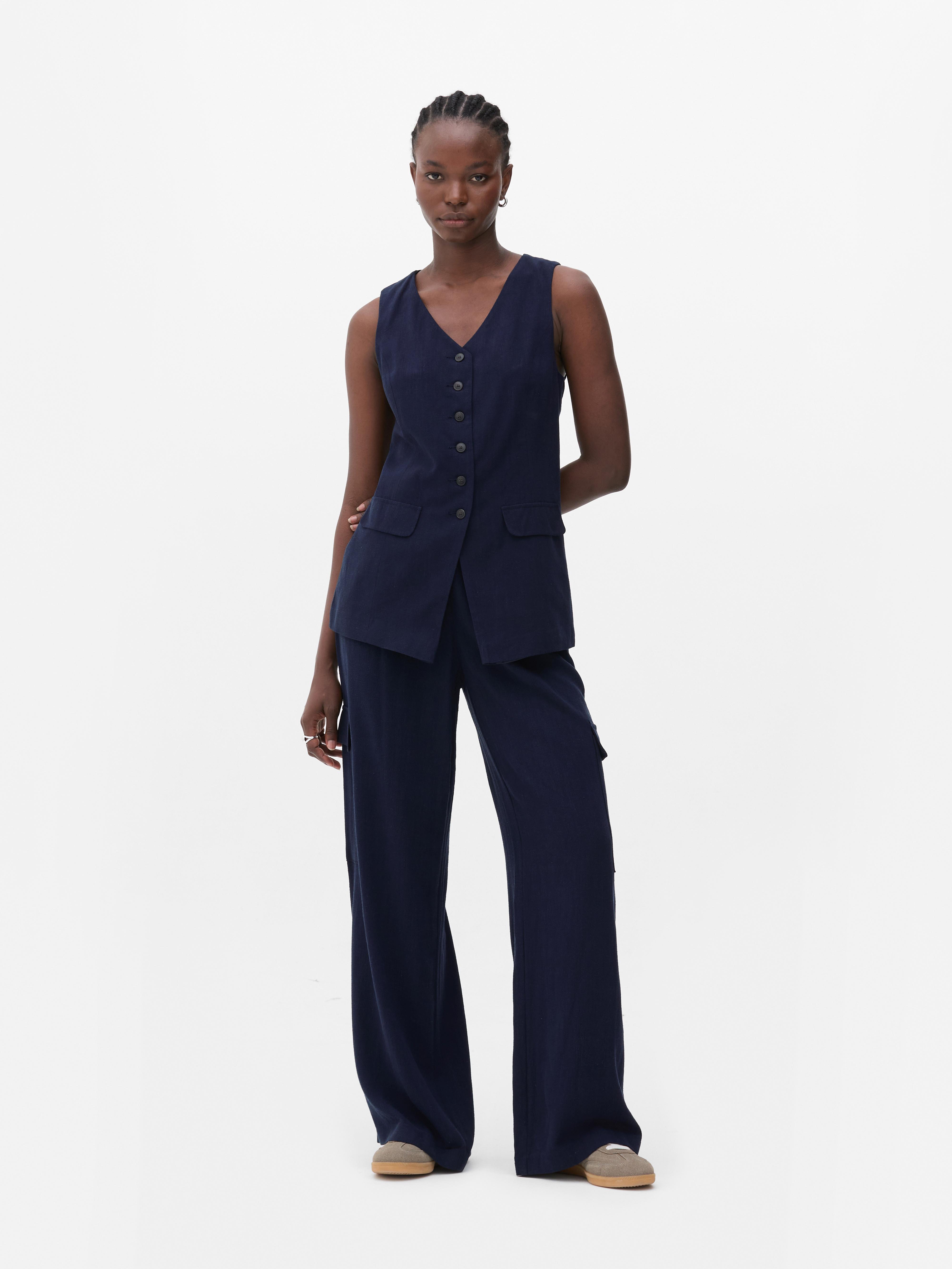 Women's Navy Flax Utility Pants | Primark
