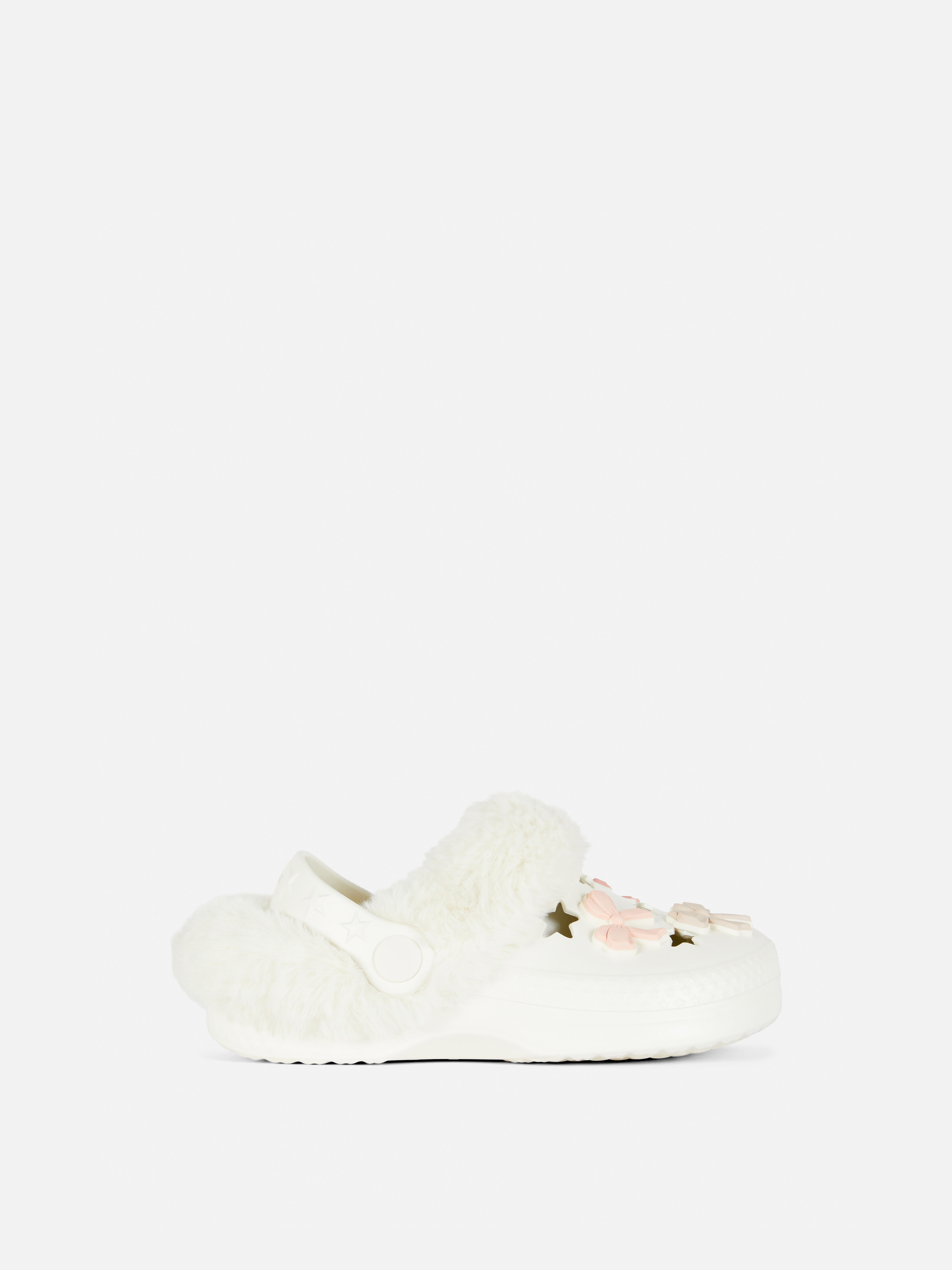 Chaussons sabots doublés de fausse fourrure avec nœud