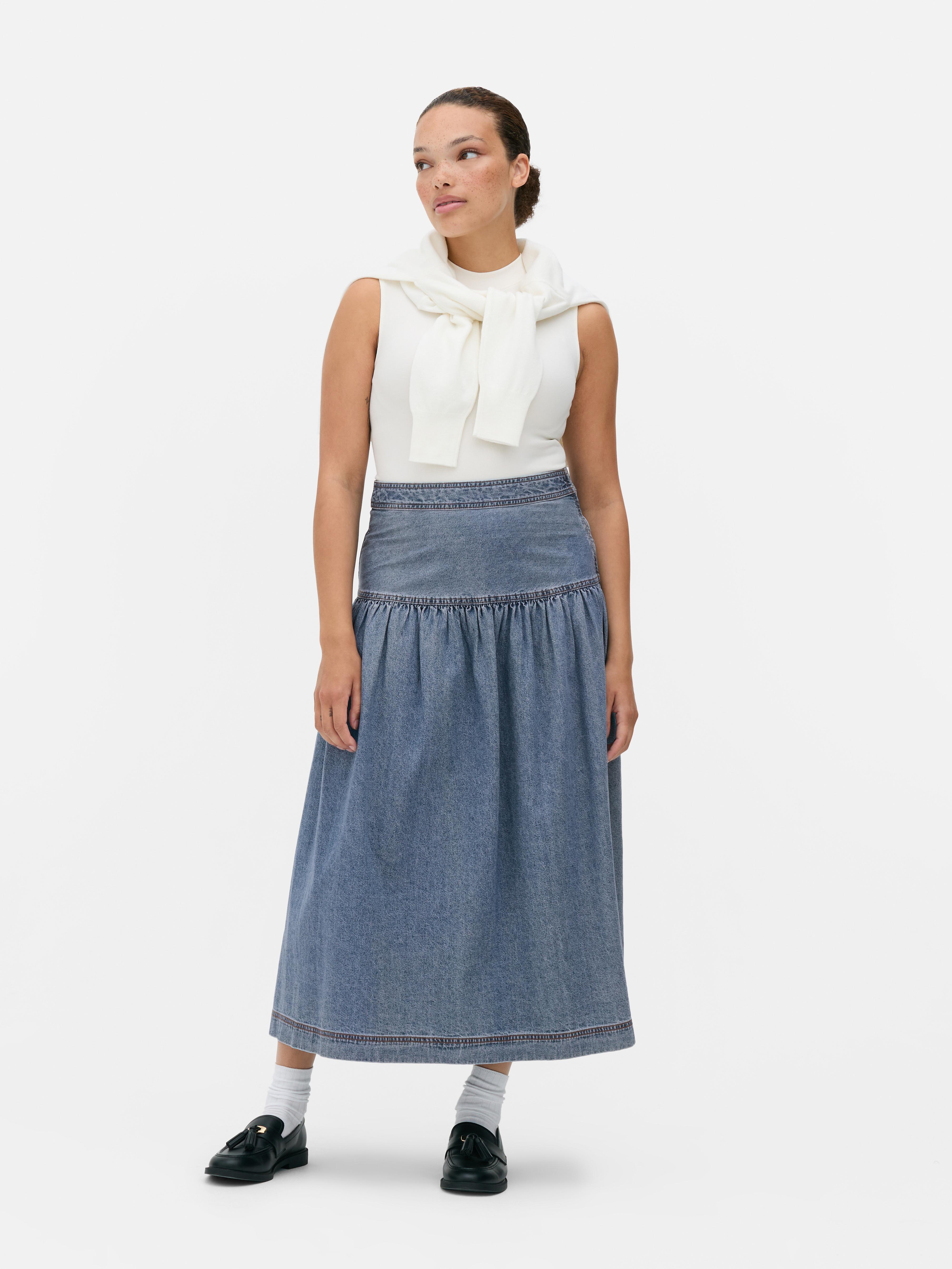 Gonna longuette in denim svasata