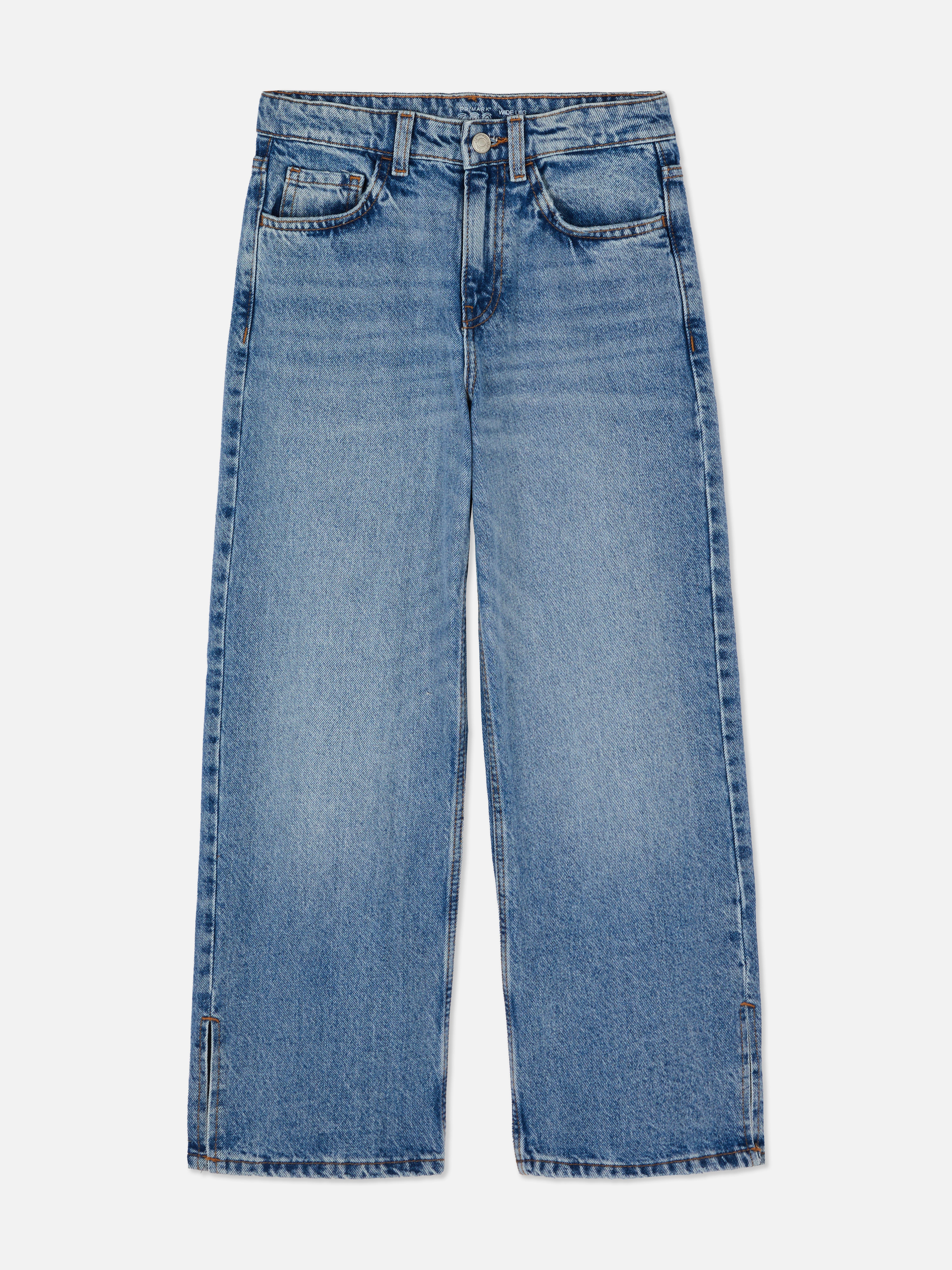 Jeans denim strappati a gamba larga