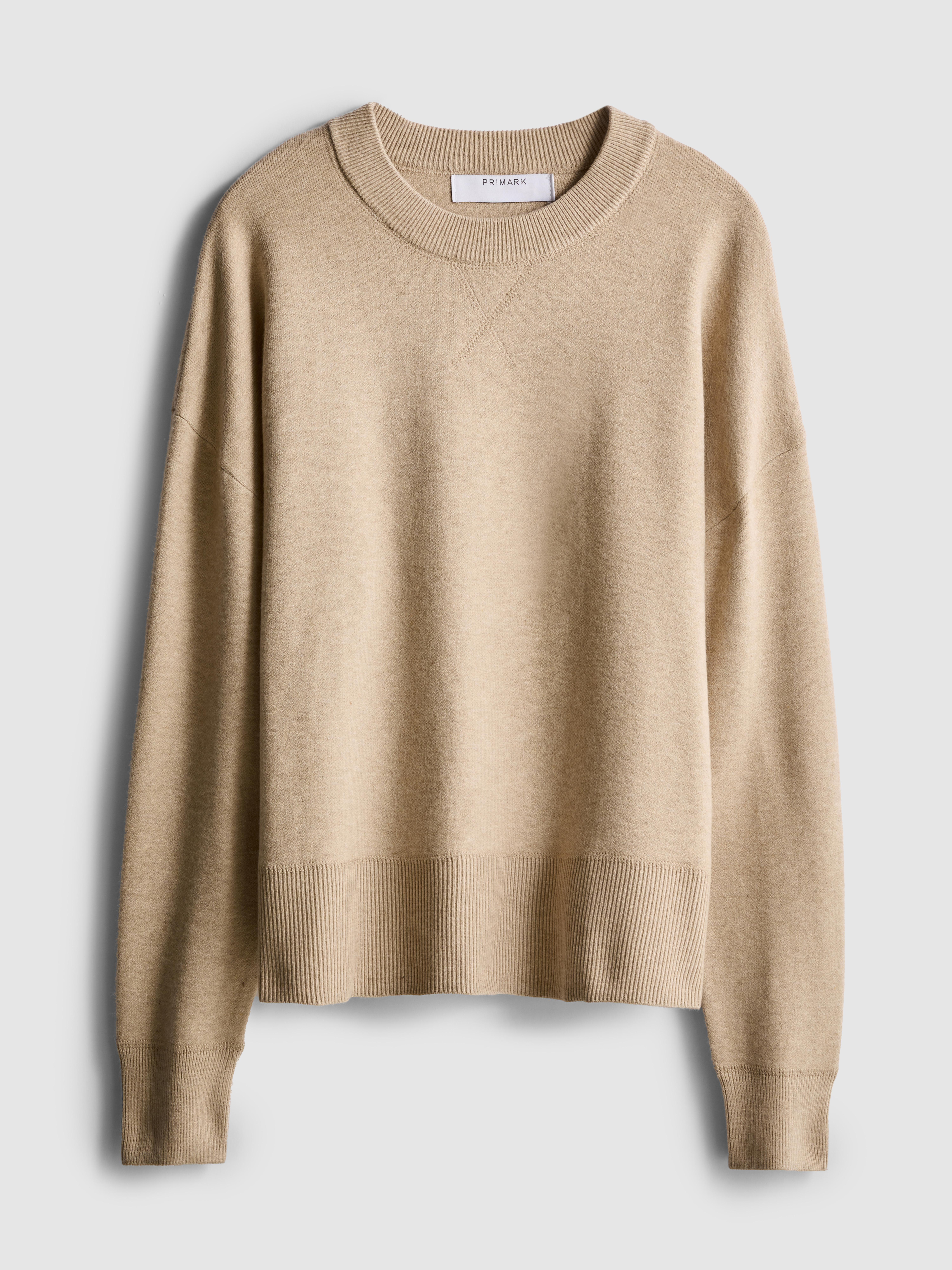 Jersey de punto con cuello redondo Beige
