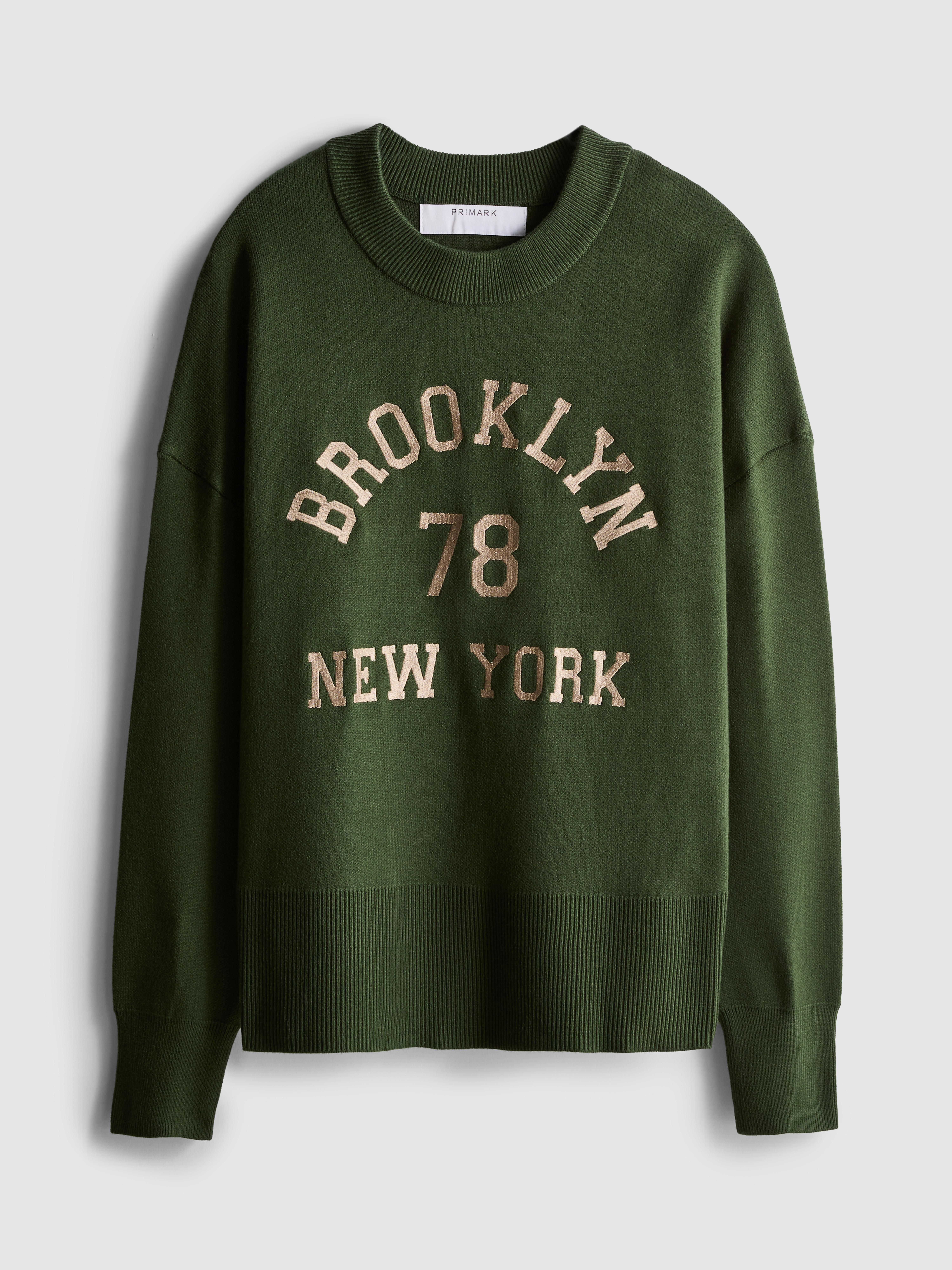 Jersey de punto con cuello redondo Verde oscuro