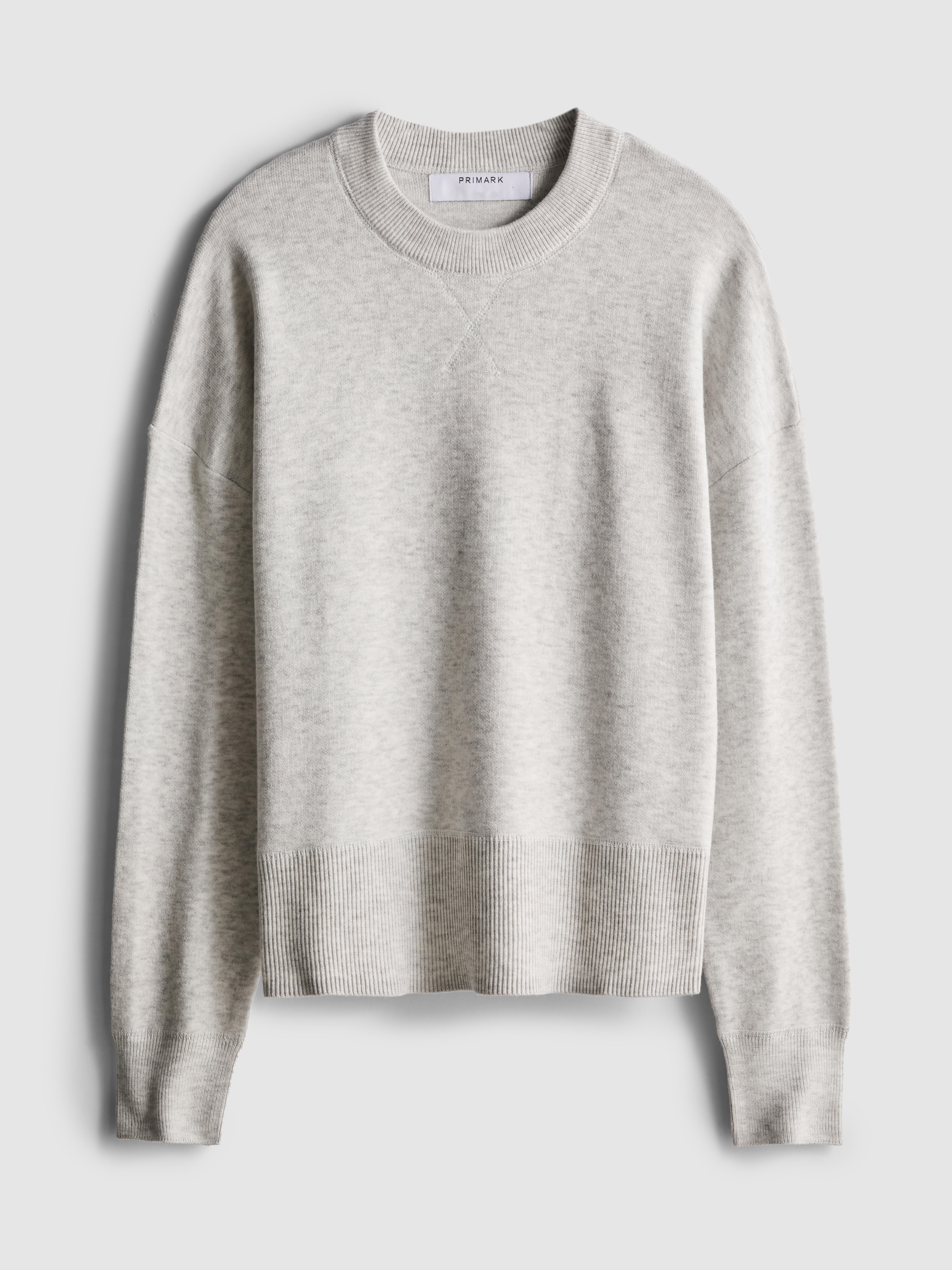 Jersey de punto con cuello redondo Gris jaspeado