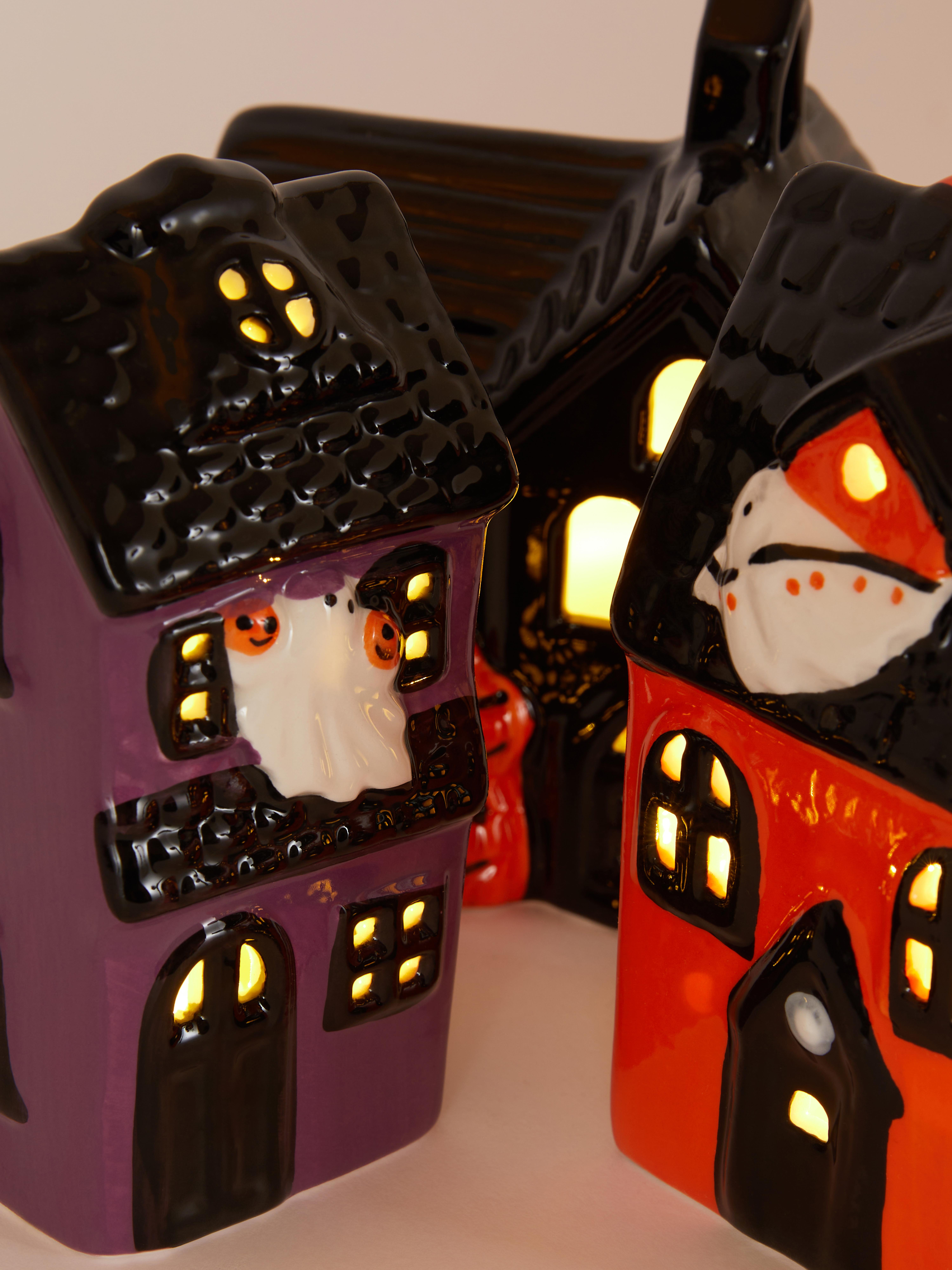 Ozdobne halloweenowe domki z lampkami LED, 3 szt.